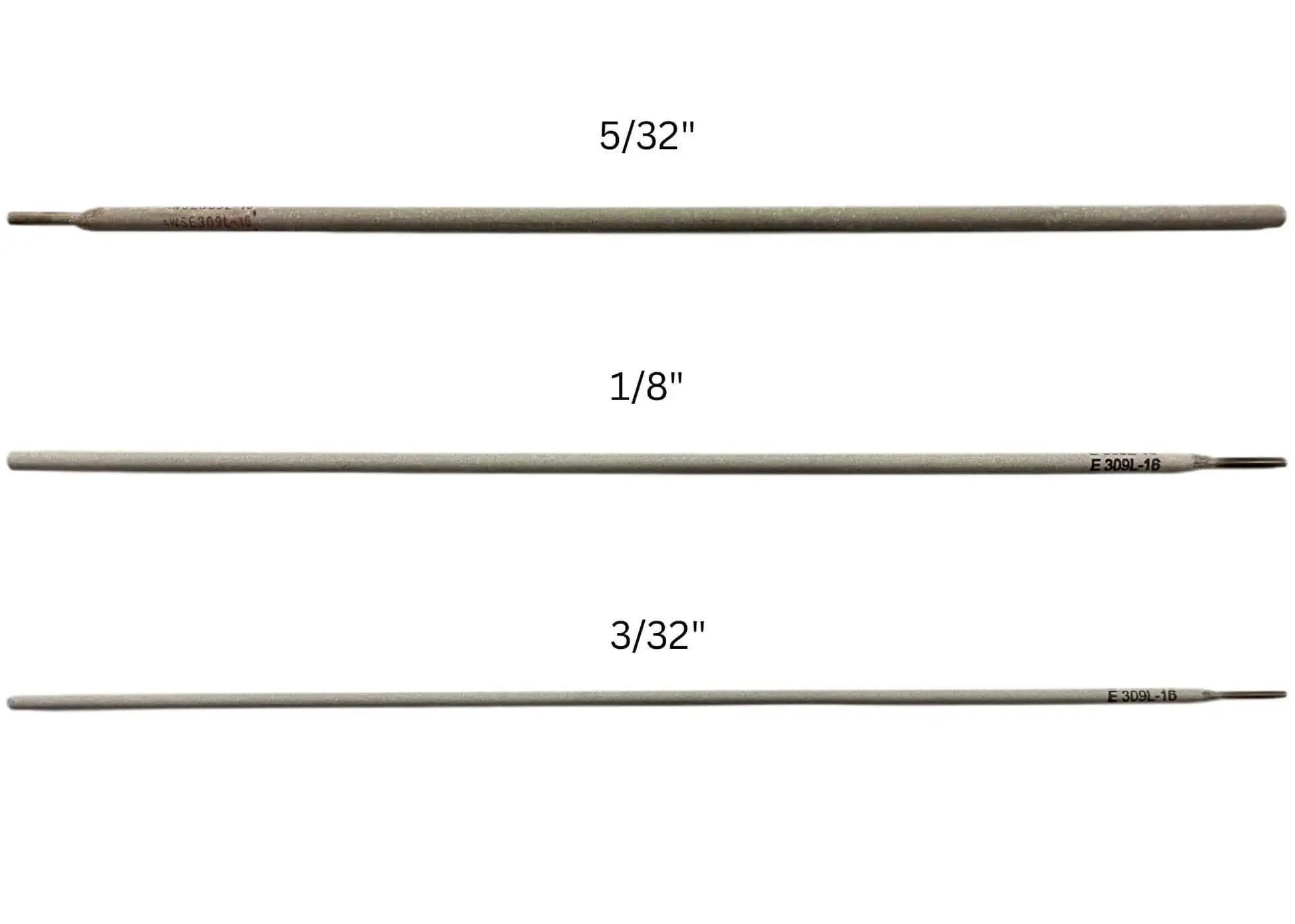 Premium E309L-16 Stainless Steel Welding Electrodes 3/32 In By 12 In For Stick Welding AWS A5.4 Class E309L-16 sizes comparison