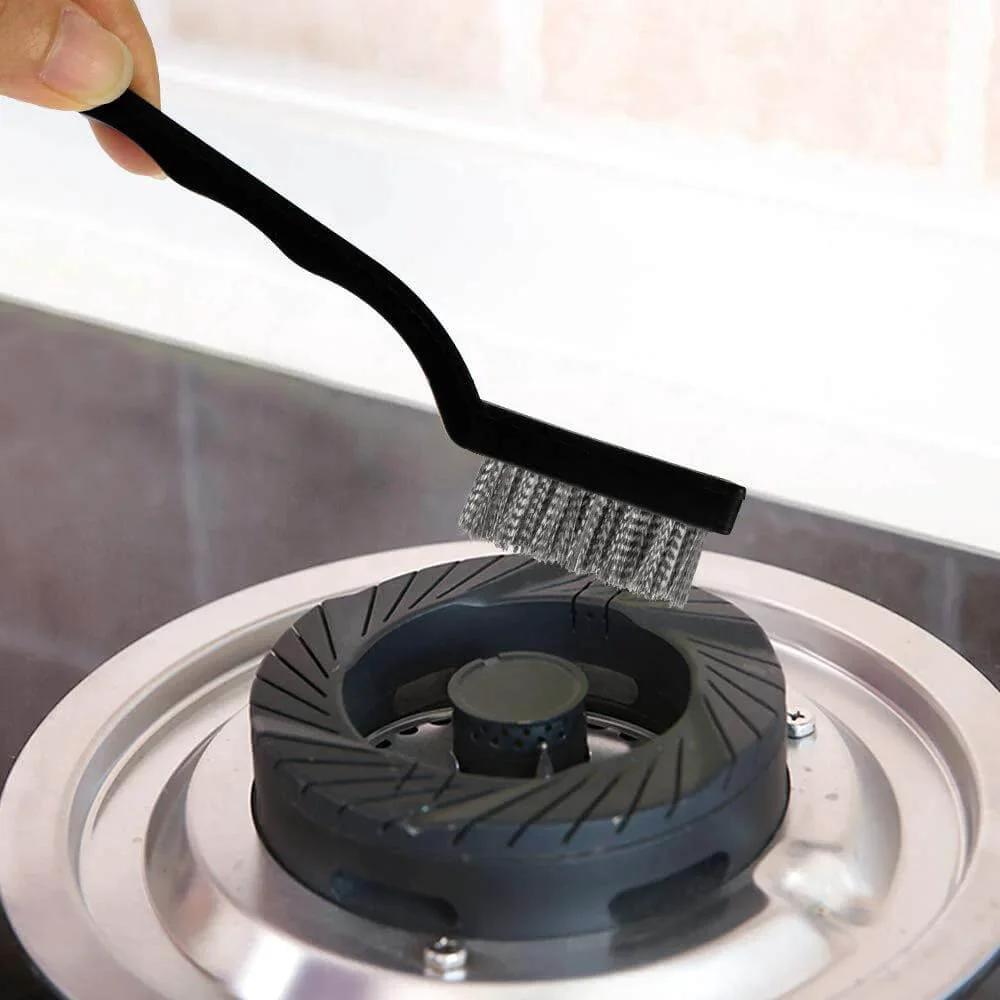 Using 15 Pcs Mini Stainless Steel Wire Brush Set for Cleaning Welding Slag Rust on appliance with curved handle brush