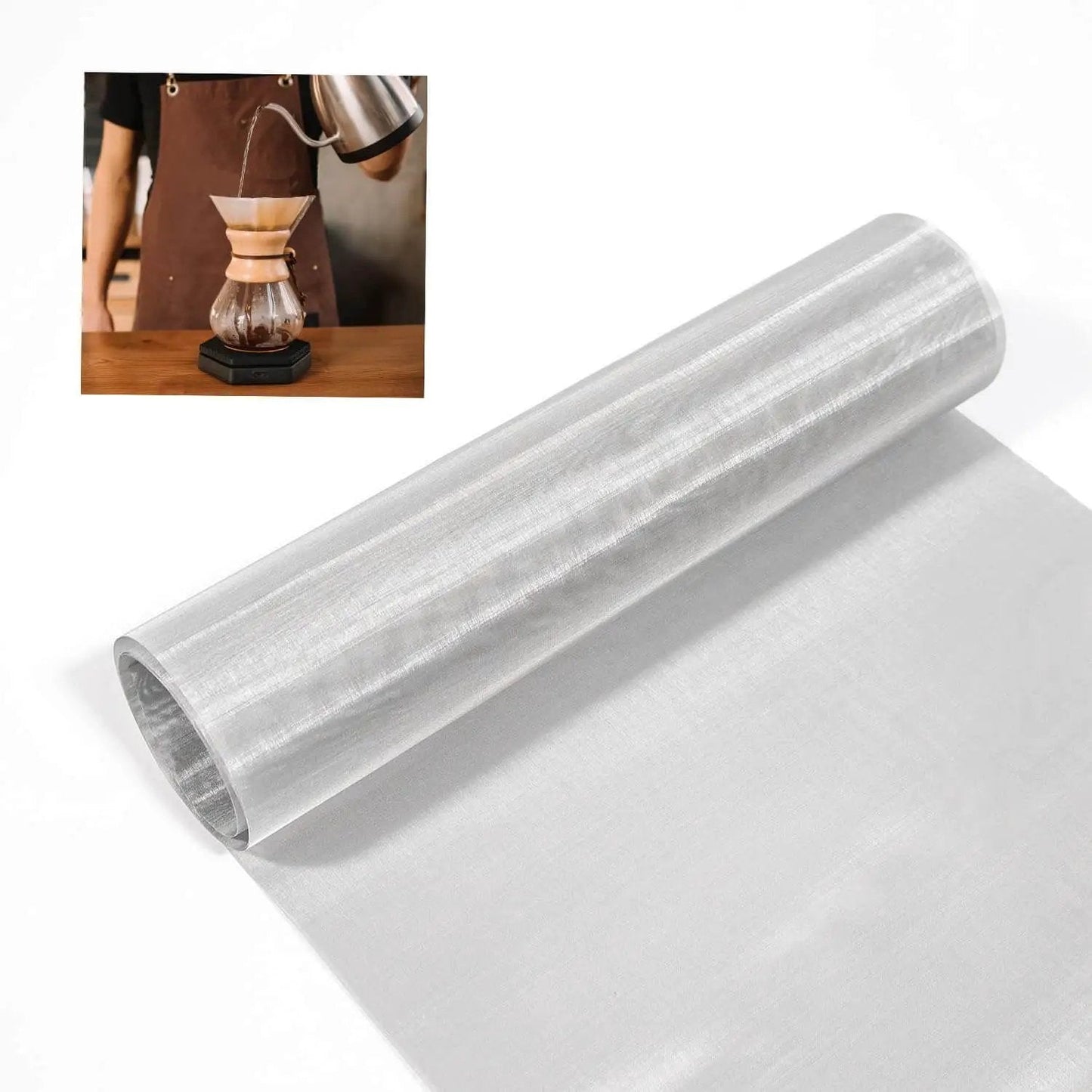 Roll of 120 Mesh 304 Stainless Steel Wire Mesh Screen for DIY projects and filtration, fine metal weave filter mesh, easy to cut and shape.