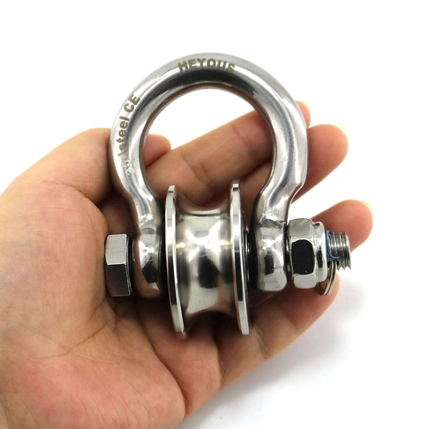 Detachable U Shaped Pulley with Large Size Long Screw Groove Pulley Wheel Track Fixed Pulley Suitable for Wire Rope Traction Small Crane Salvage System Pulley Model Silver held in hand