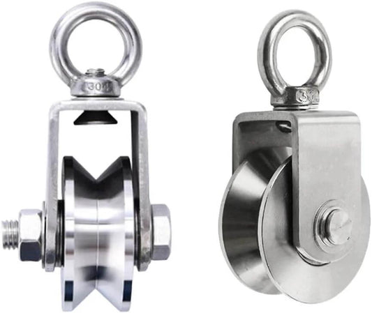 2pcs V-Groove Caster Wheel,Heavy Duty Sheaves Track Pulley,304 Stainless Steel Directional Roller,360° Rotating Ring,for Round Tube,Wire Rope Rail,Sliding Door