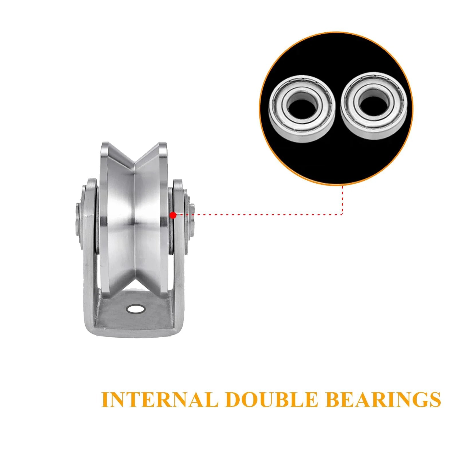 2pcs V Groove Wheel Stainless Steel Heavy Duty Wire Rope Pulley Block Sliding Gate Rollers Double Bearing Plate Caster Solid Track Rollers