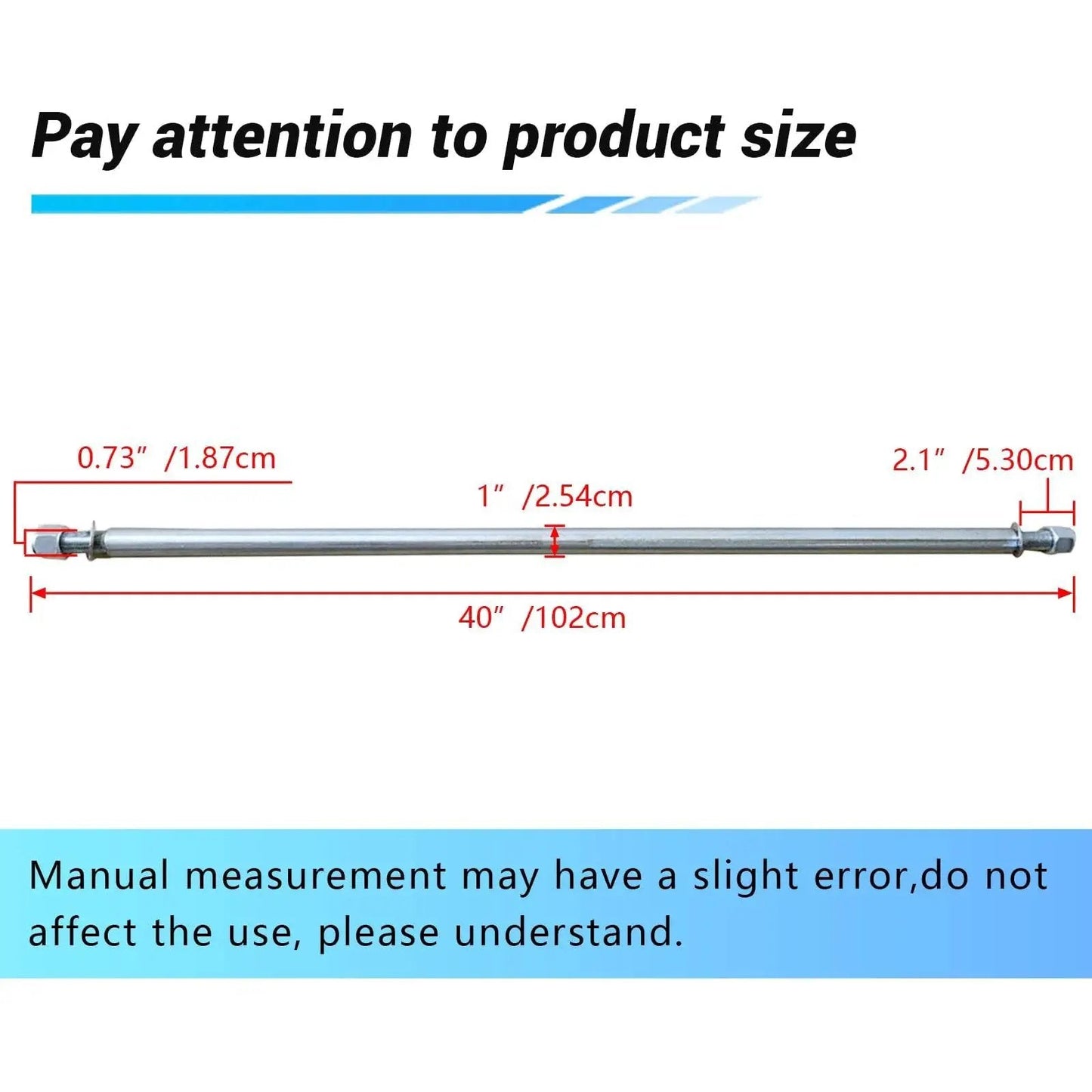 Diagram showing dimensions of Beefed Up Heavy Duty 1 Inch Diameter 40 Inch Steel Axle Rod With 1 To 3/4 Inch Step Down for ATVs.