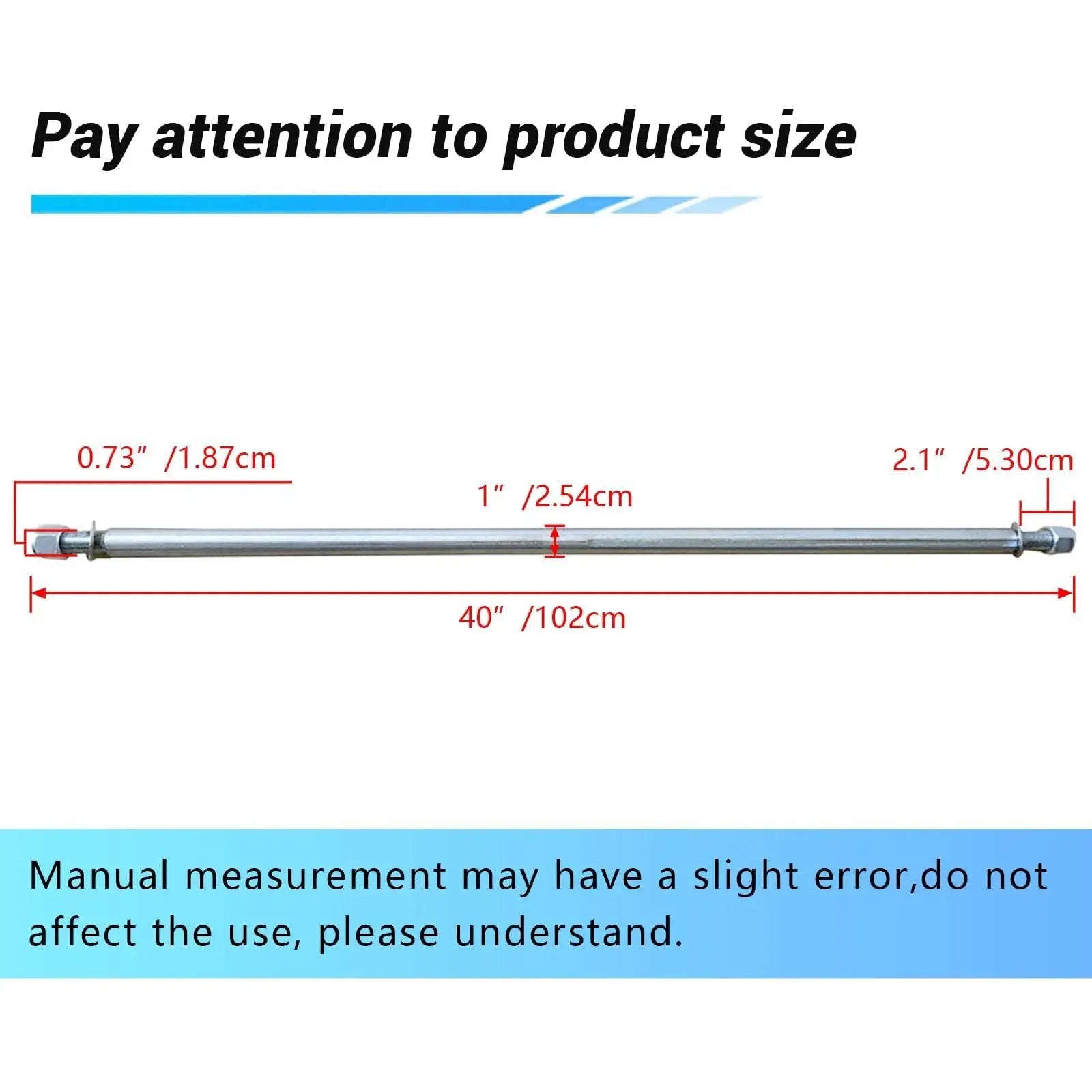 Diagram showing dimensions of Beefed Up Heavy Duty 1 Inch Diameter 40 Inch Steel Axle Rod With 1 To 3/4 Inch Step Down for ATVs.