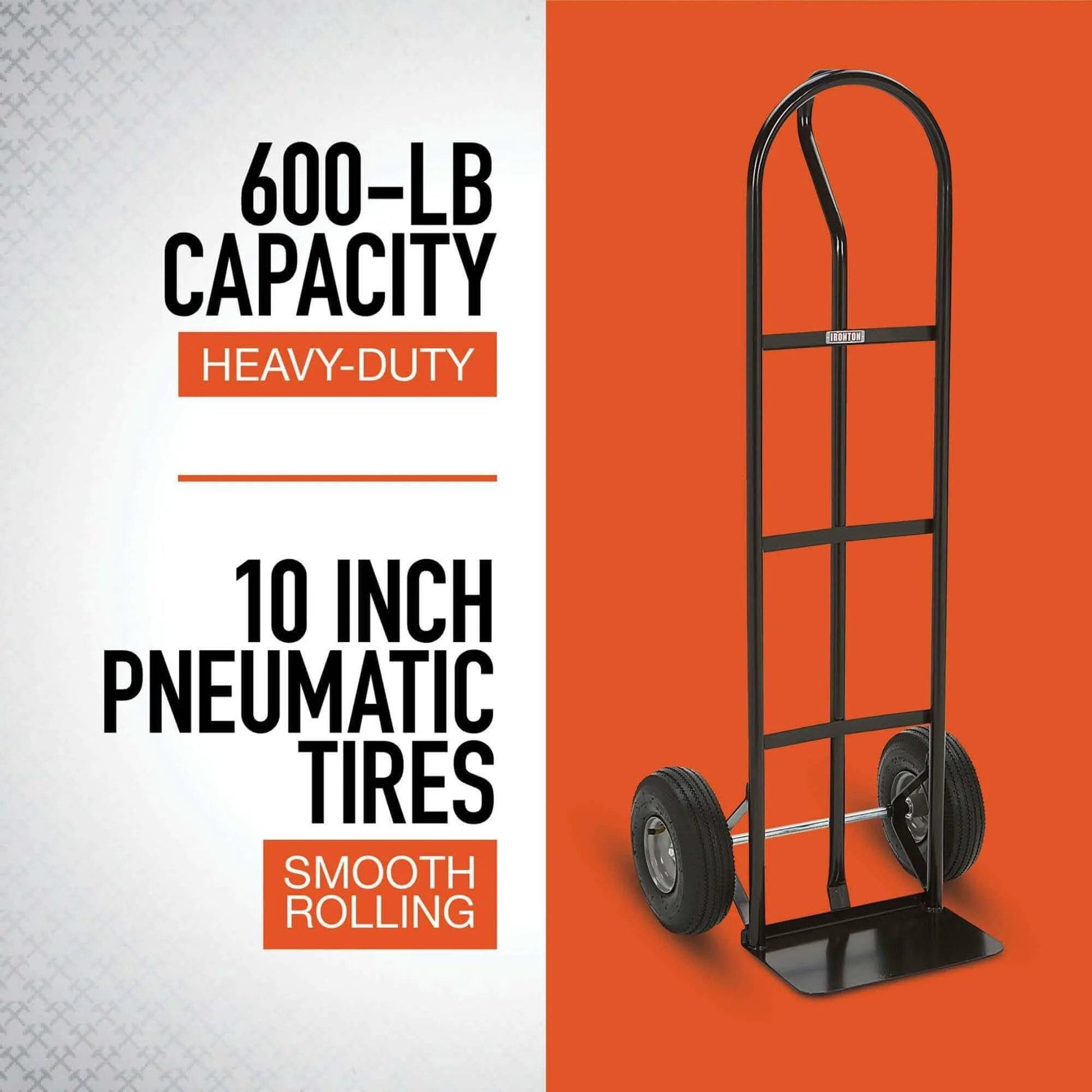 Steel Pneumatic Hand Truck Dolly - 600-Lb. Capacity, 10in. Tires, Powder-Coat Finish, shown standing on orange backdrop.