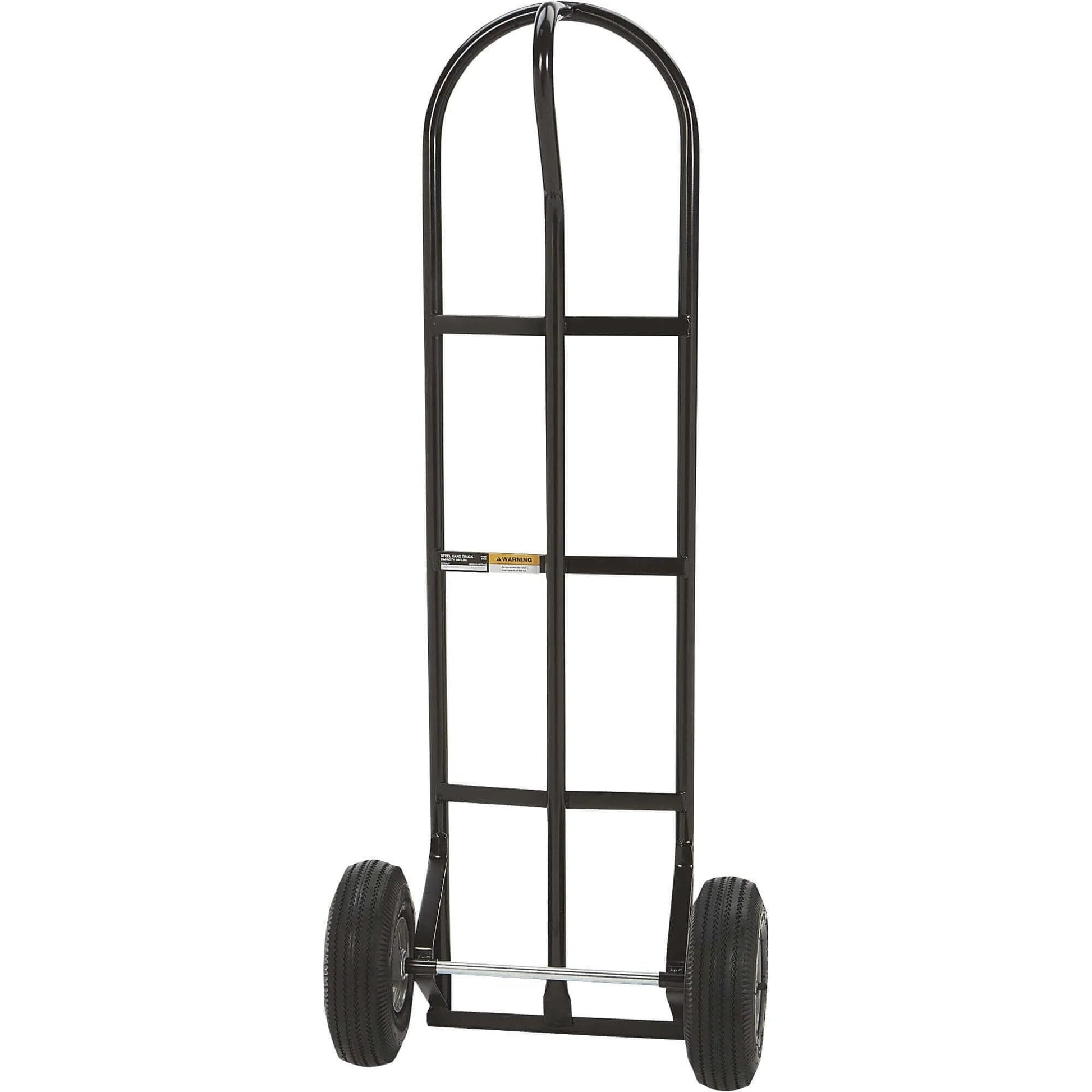 Steel Pneumatic Hand Truck Dolly - 600-Lb. Capacity, 10in. Tires, Powder-Coat Finish, front view of black frame with replacement wheels