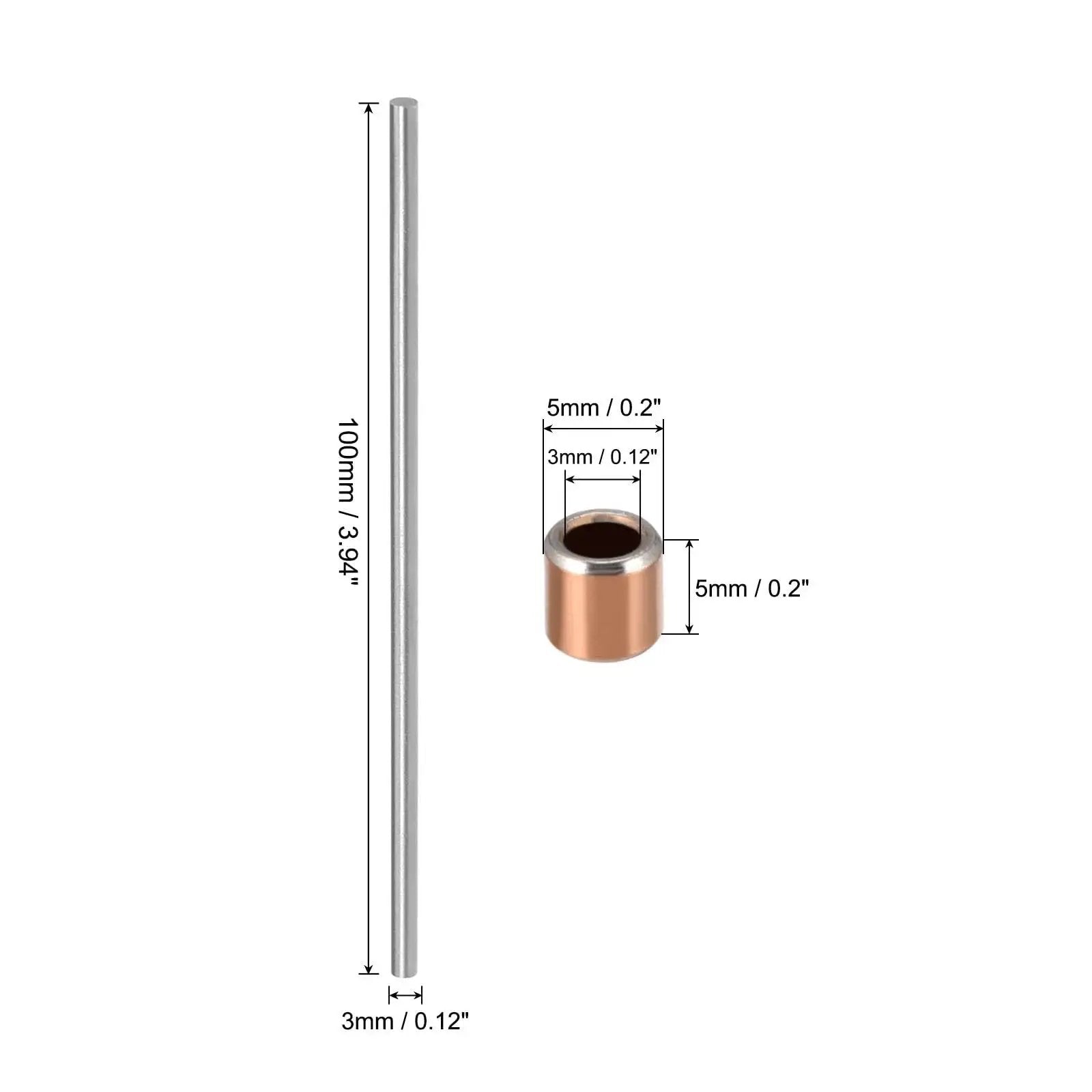 3mm high-speed steel rod and tin bronze bearing sleeve dimensions, part of Bearing Sleeve Set 10 Pieces 3 Mm Bore 5 Mm Outer Diameter 5 Mm Length Self Lubricating Tin Bronze Sleeves Made With Powder Metallurgy For High Precision Machinery And 5 Pieces 3 Mm High Speed Steel Rod 100 Mm Length kit.