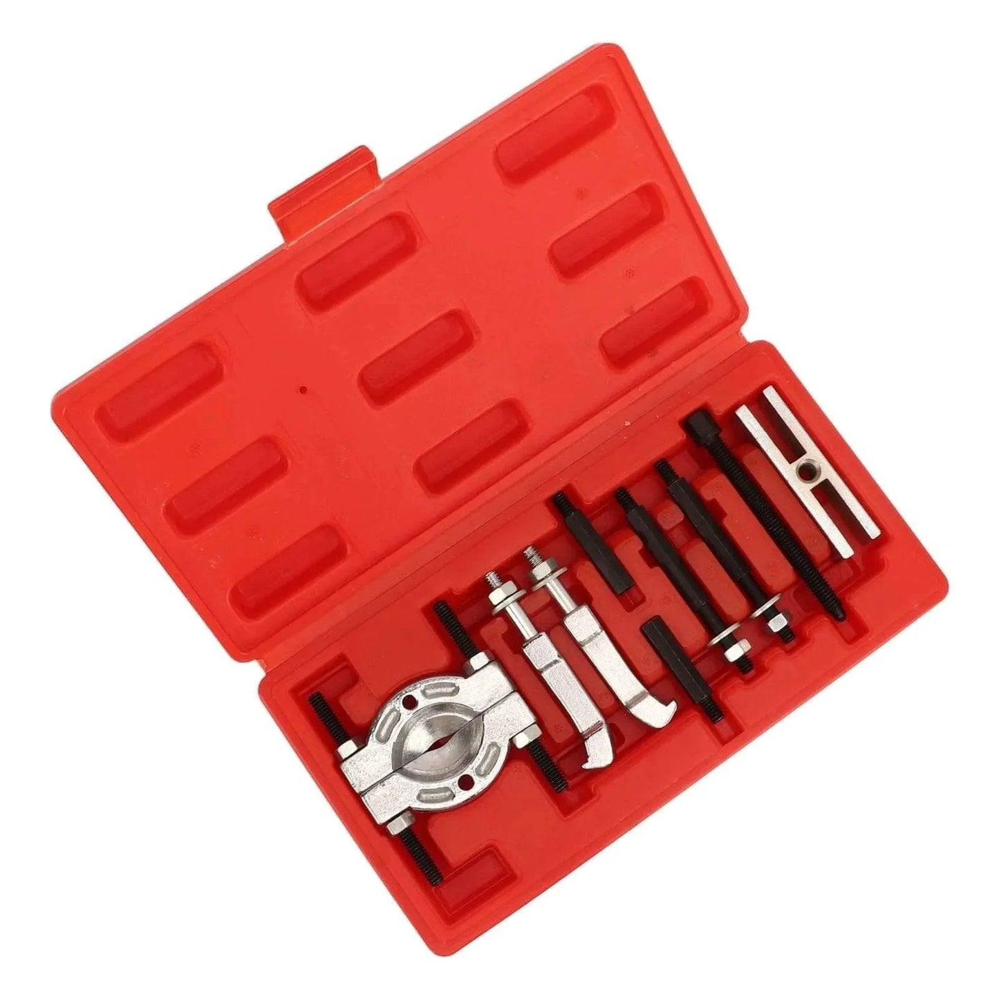 Open red case of 9 Piece Steel Separator Puller Tool Kit Bearing Removal Tool Set High Strength Auto Repair Remover
