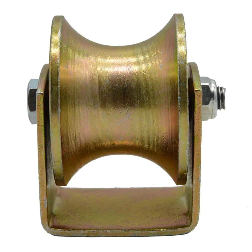 Front view of a Pulley,Pulley Wheel, Sliding Gate Roller with Bracket,Heavy Duty Barn Door Casters made of 45# Steel.