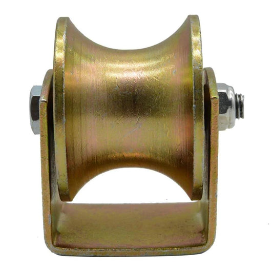Front view of a Pulley,Pulley Wheel, Sliding Gate Roller with Bracket,Heavy Duty Barn Door Casters made of 45# Steel.