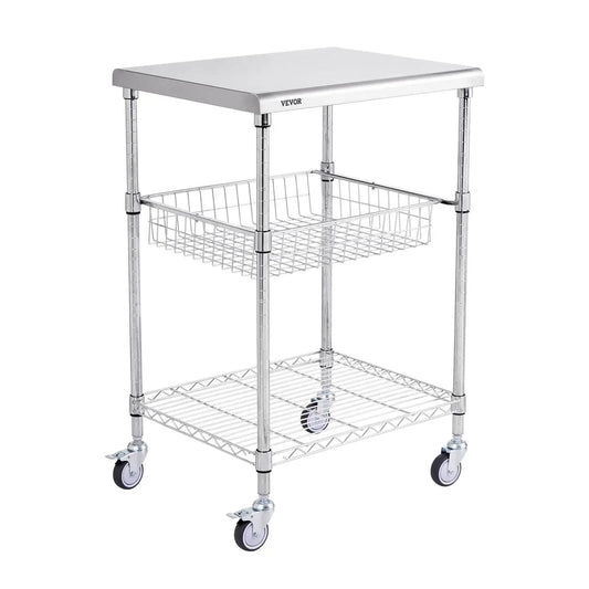Heavy Duty Kitchen Utility Cart With Three Tiers And 470 Lb Capacity, 36.6 Inch By 20 Inch By 24 Inch Steel Rolling Cart With Brake Wheels