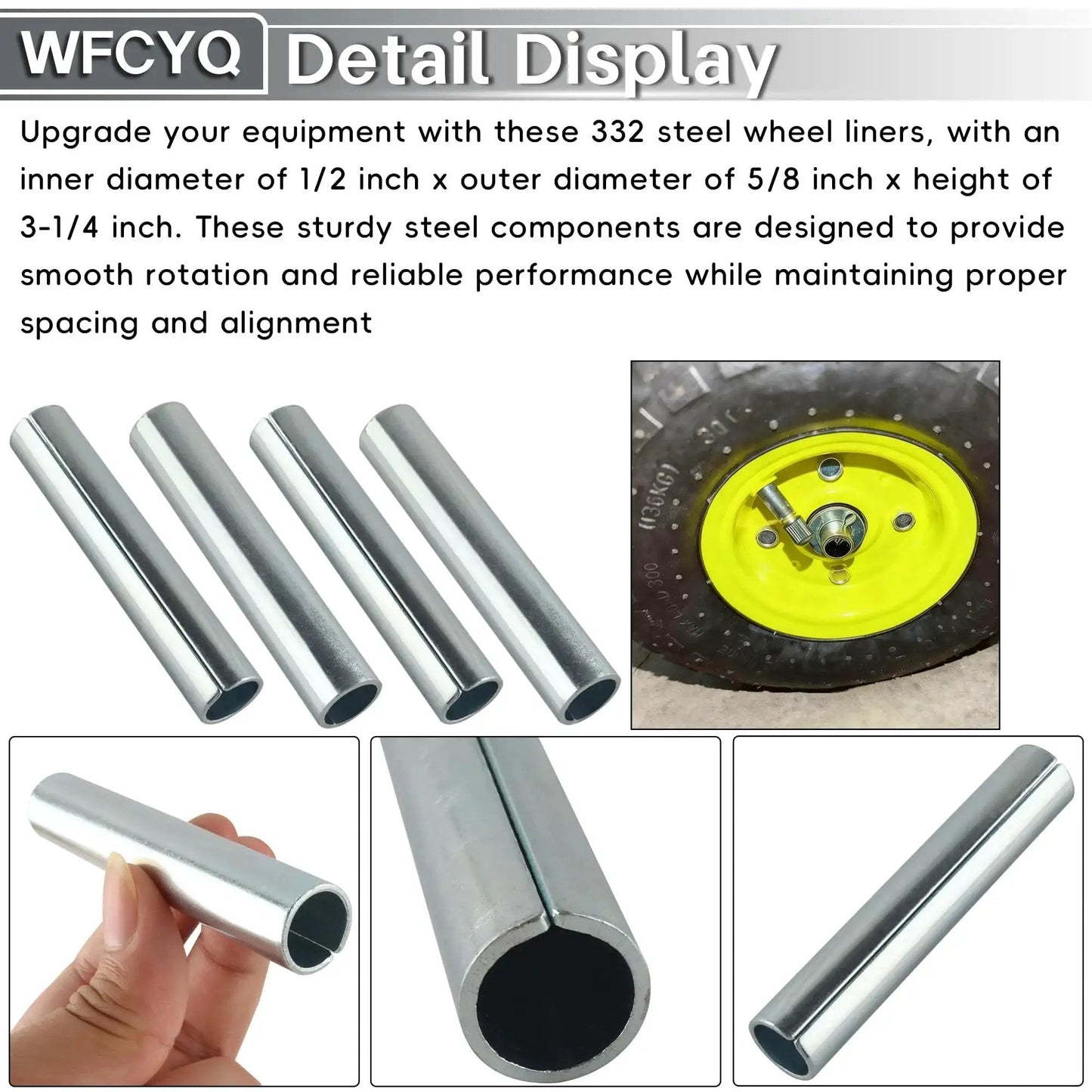 Steel Wheel Bushings 332 Replacement Part With One Half Inch Inner Diameter And Five Eighths Inch Outer Diameter And Three And One Quarter Inch Height Pack Of Four for cars