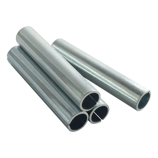 Steel Wheel Bushings 332 Replacement Part With One Half Inch Inner Diameter And Five Eighths Inch Outer Diameter And Three And One Quarter Inch Height Pack Of Four For Reduced Wheel Wobble And Improved Bearing Fit, showing four metal bushings on a white background.