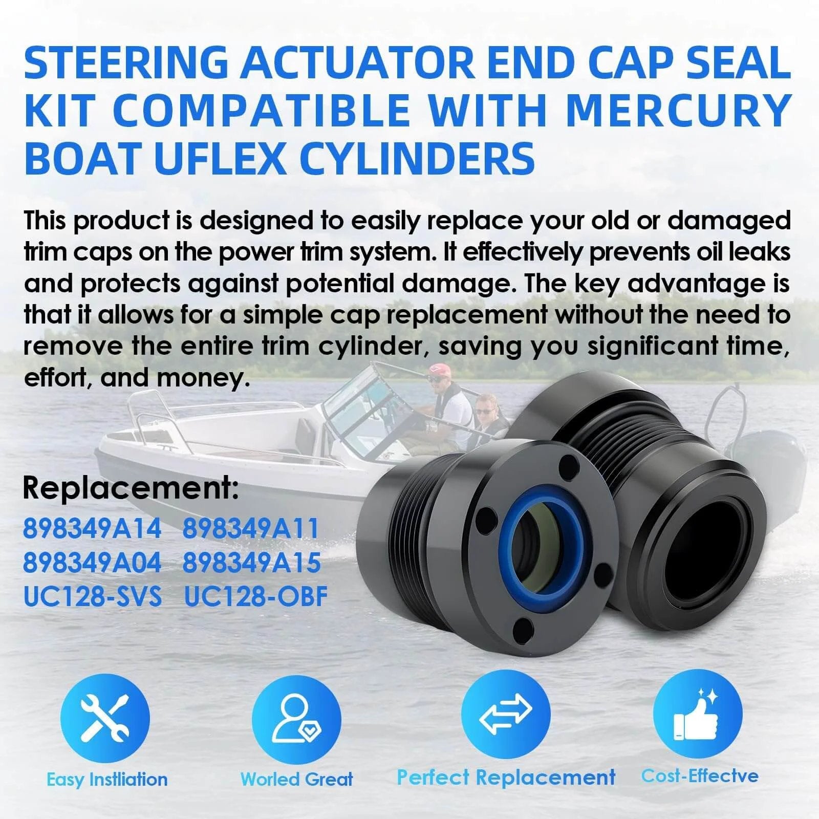 Steering Actuator End Cap Seal Kit for Mercury Outboard for Uflex UC128 UC128-OBF SVS Cylinders Replaces 898349A15