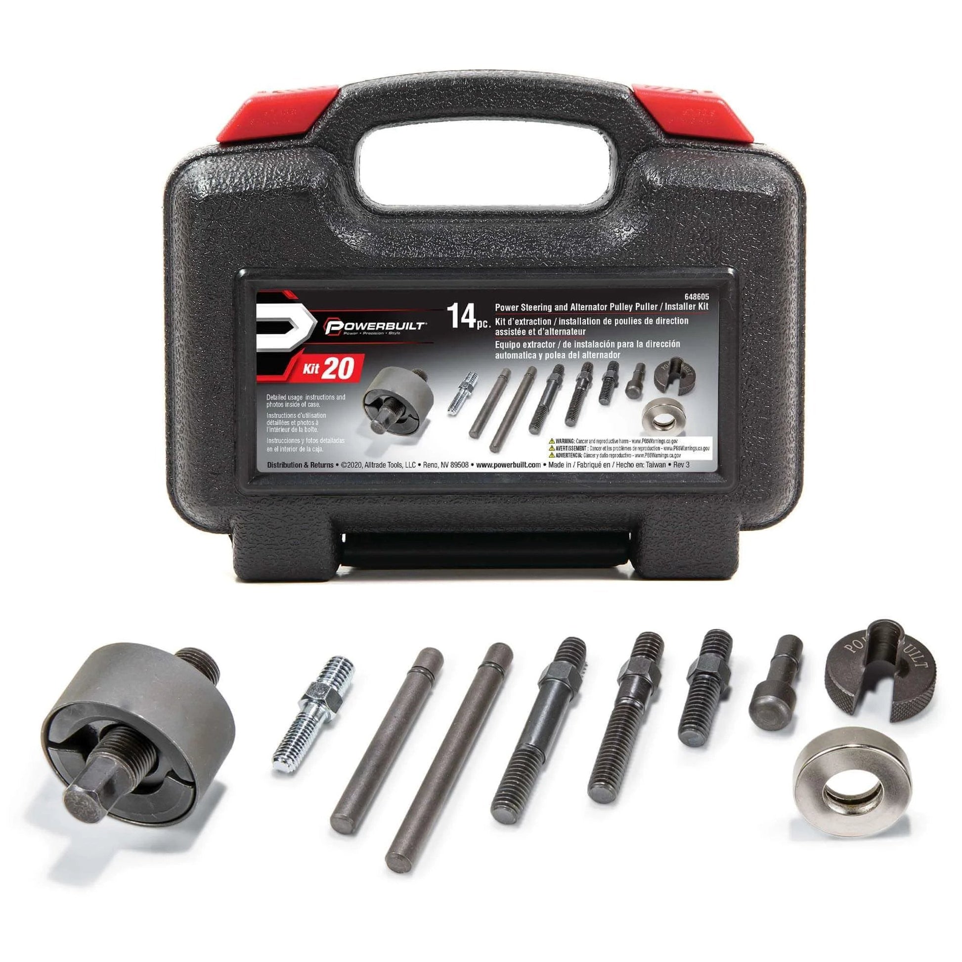 Power Steering and Alternator Pulley Remove and Install Tool Set, Replace Vehicle Steering Pump, Car Repair Tools, Storage Case - 648605