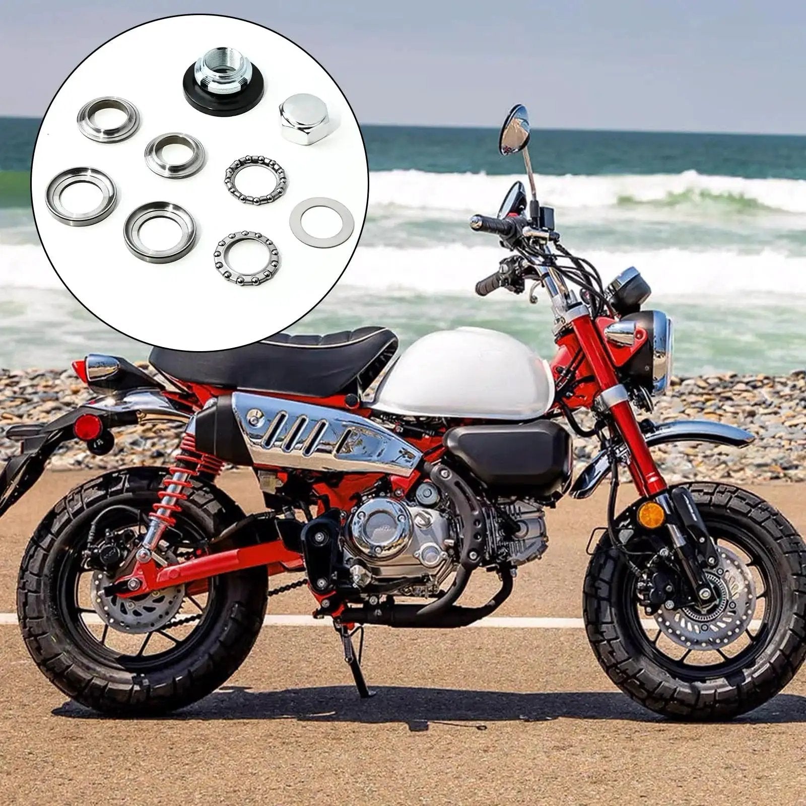 Steering Fork Bearing Kit For Honda Mini Trail Dirt Bikes Z50 Z50R Z50J CRF50 XR50 XR100 CT70 CT90 CL50 CL90 SL90 SS50 shown with bike