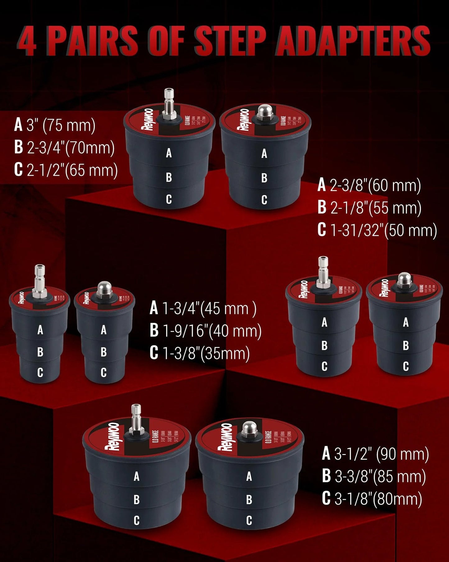 4 pairs of step adapters for Turbo Boost Leak Tester Kit For Cars And Light Trucks 10 Piece Leakage Tester Set.