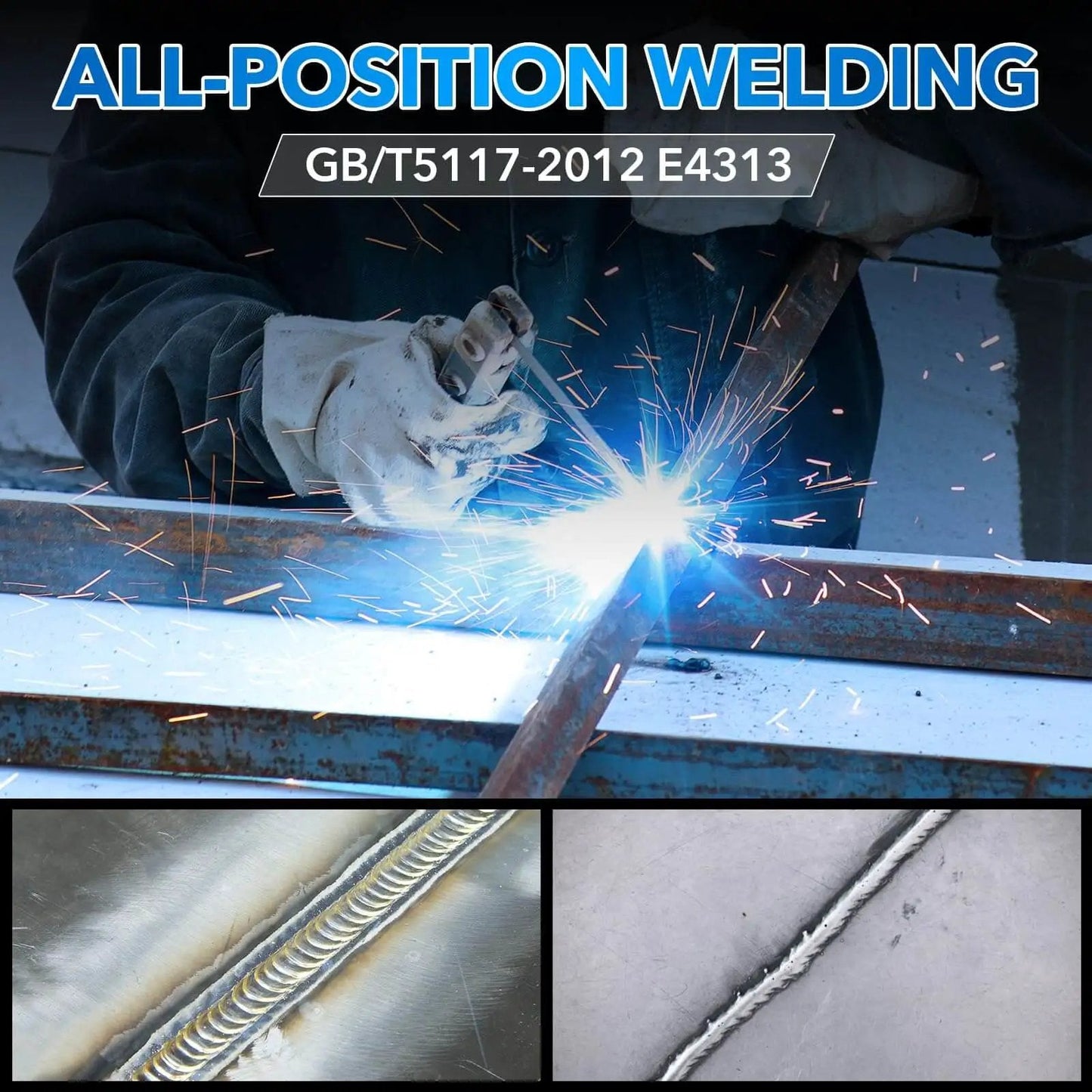 Welder using All Purpose One Eighth Inch Carbon Steel Welding Rods For Stick Welding E6013 Electrodes Arc Welding For Home Repairs