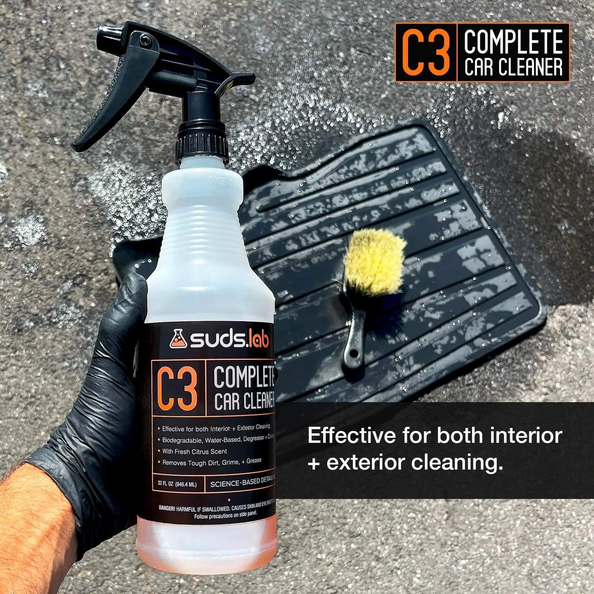 Person holding Suds Lab C3 Complete Car Cleaner, Multipurpose Car Wash Solution for Interior and Exterior Cleaning, 32 oz bottle
