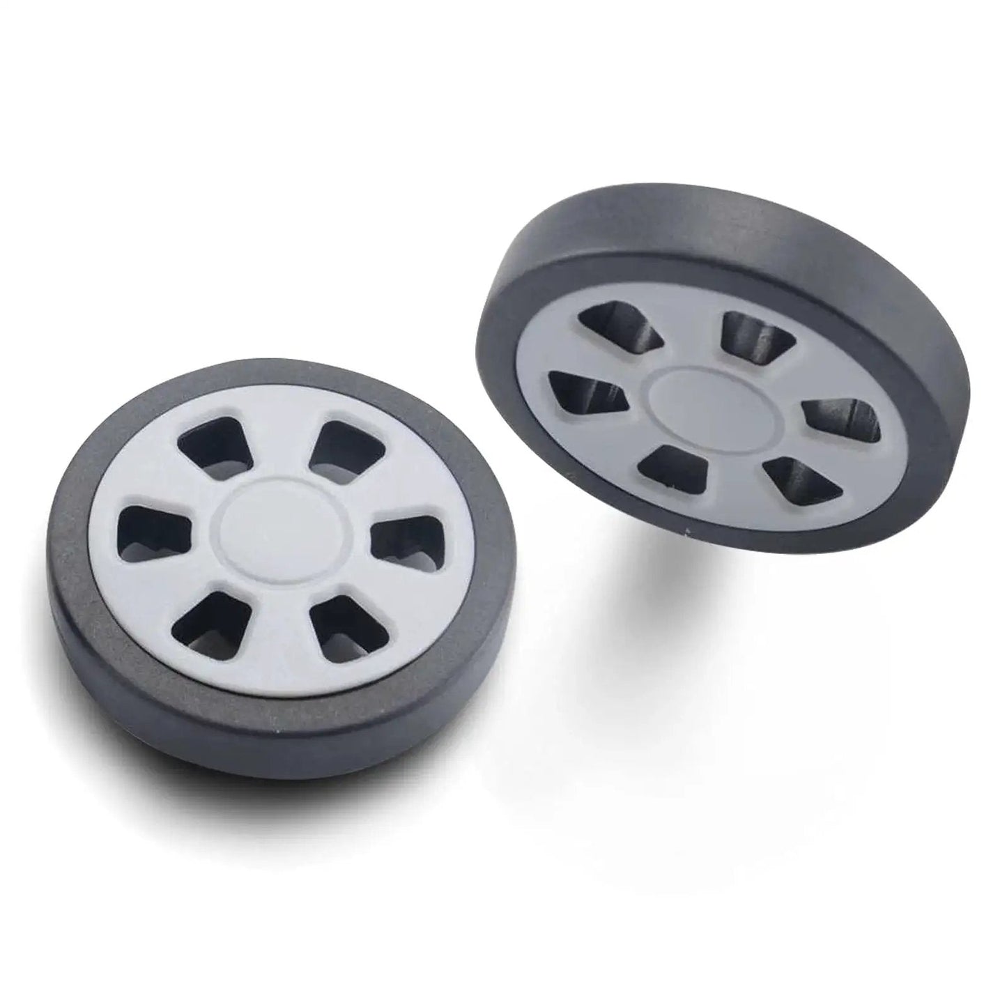 Close-up of 60mm suitcase wheels from Suitcase Wheels Replacement 360 Spinner Kit 60mm Diameter by 12mm Width Luggage Travel Wheel Kit.