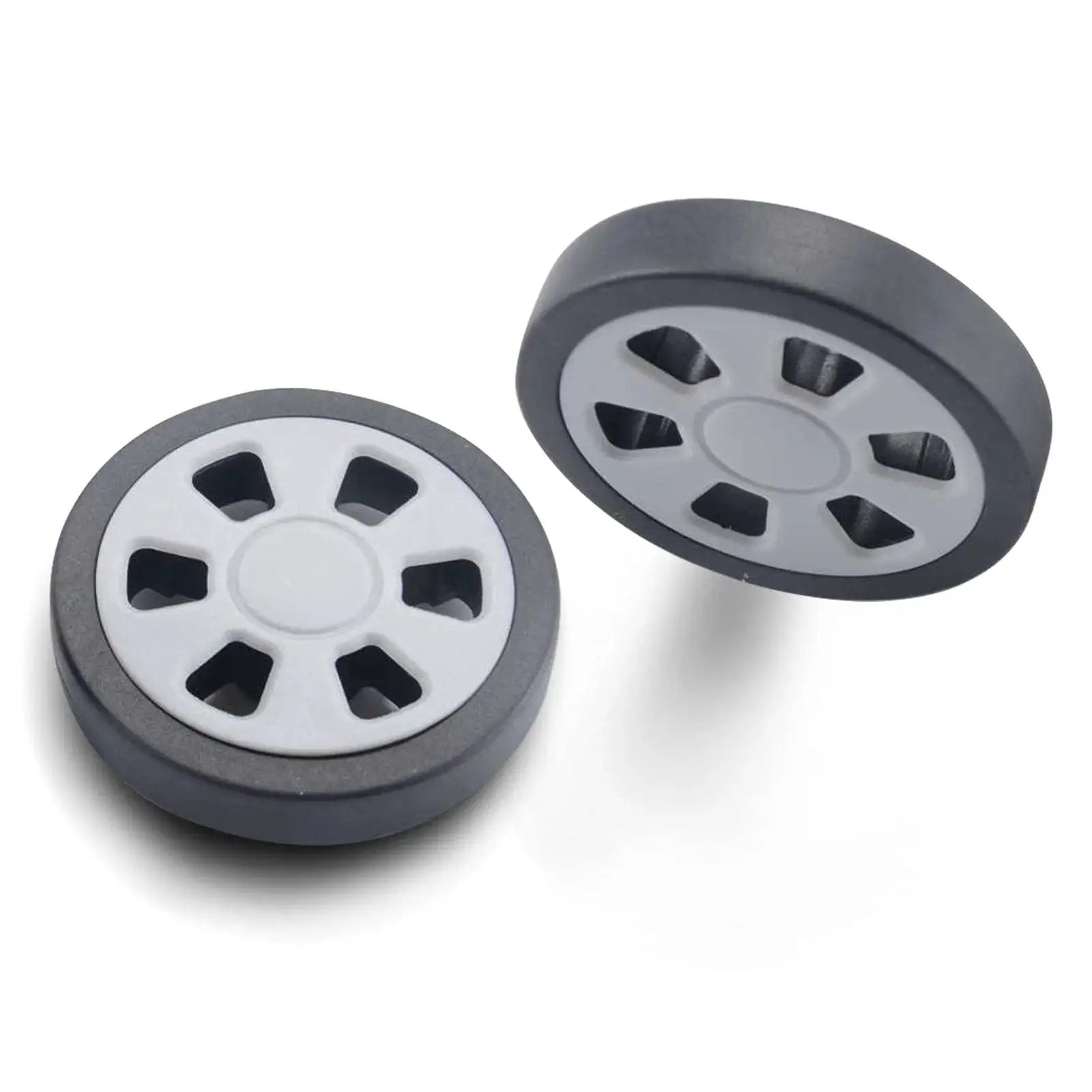 Close-up of 60mm suitcase wheels from Suitcase Wheels Replacement 360 Spinner Kit 60mm Diameter by 12mm Width Luggage Travel Wheel Kit.