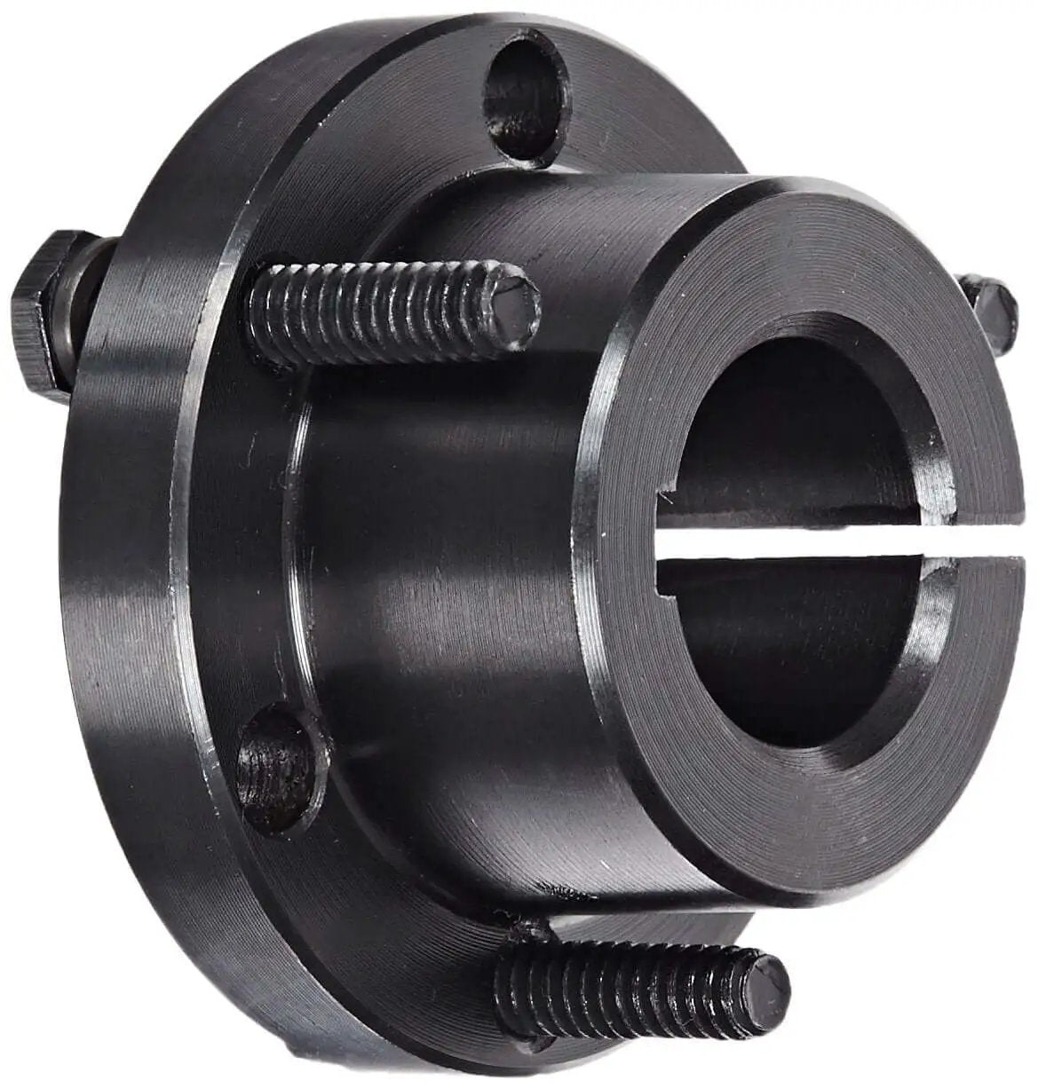 Sure-Grip Bushing For Drive Shaft Mounts With Split Flange And Taper Clamping, Powdered Metal Steel, close-up view