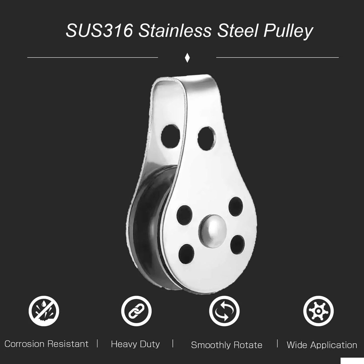 SUS316 Nylon Steel Rope Pulley System Wheel Outdoor Steel Pulley Smooth Cable Rigging Pulley Block for 0.08 to 0.32 Inch Ropes