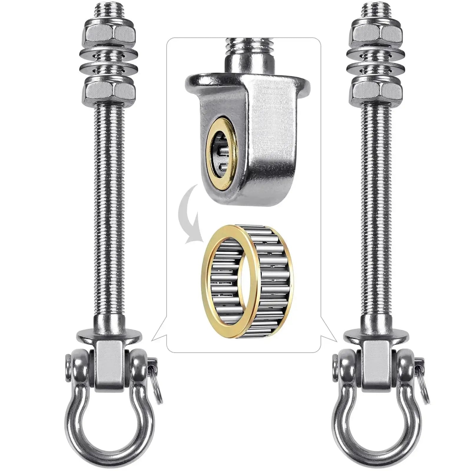 Heavy Duty Swing Hangers With Bearings Set Of 2, stainless steel 304 hardware, close-up of bearing mechanism for beams up to 1500 lb