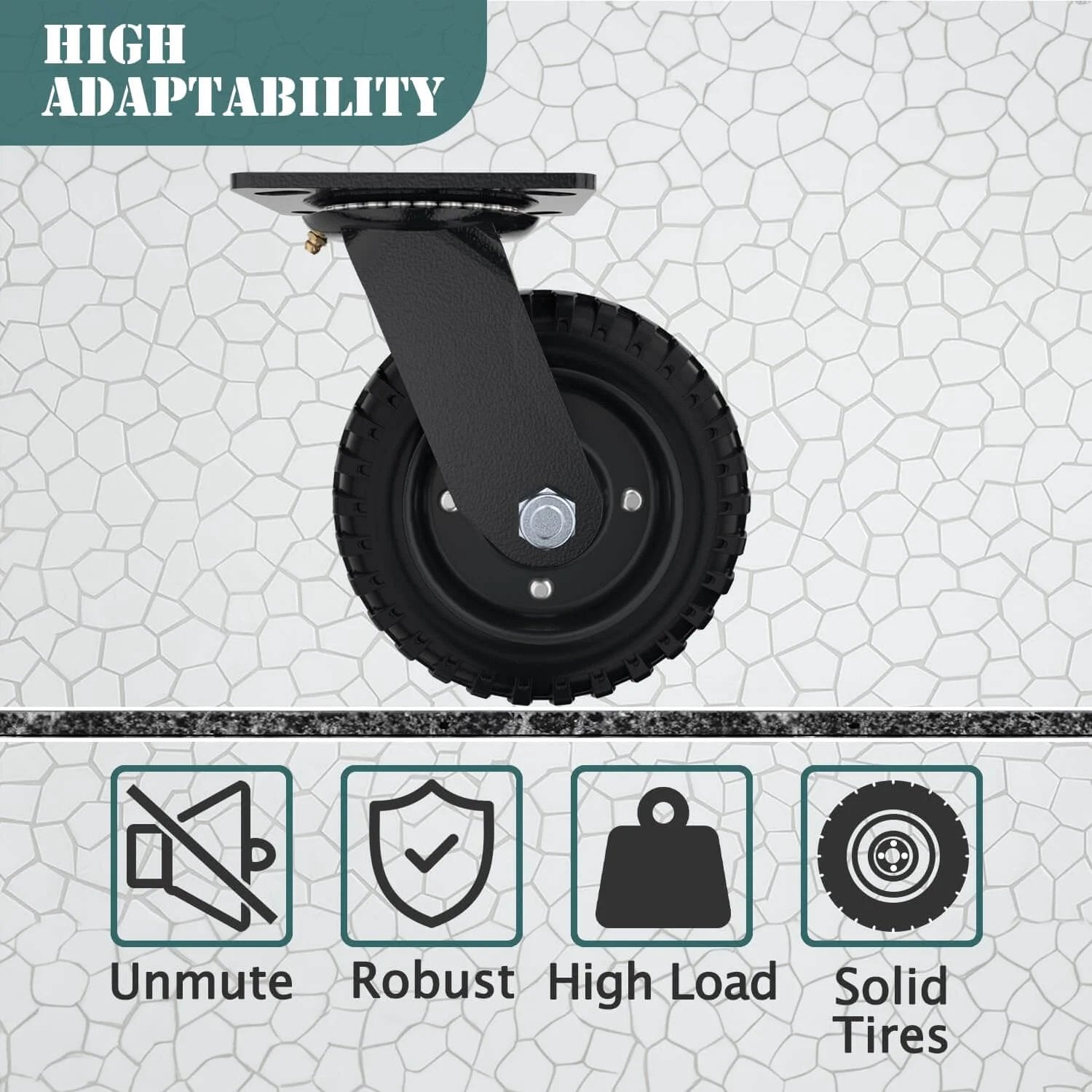 ✝️ Swivel heavy duty caster wheel, 6 inch*2, 800lb capacity, black rim, solid rubber, cast iron, outdoor, flat free for carts