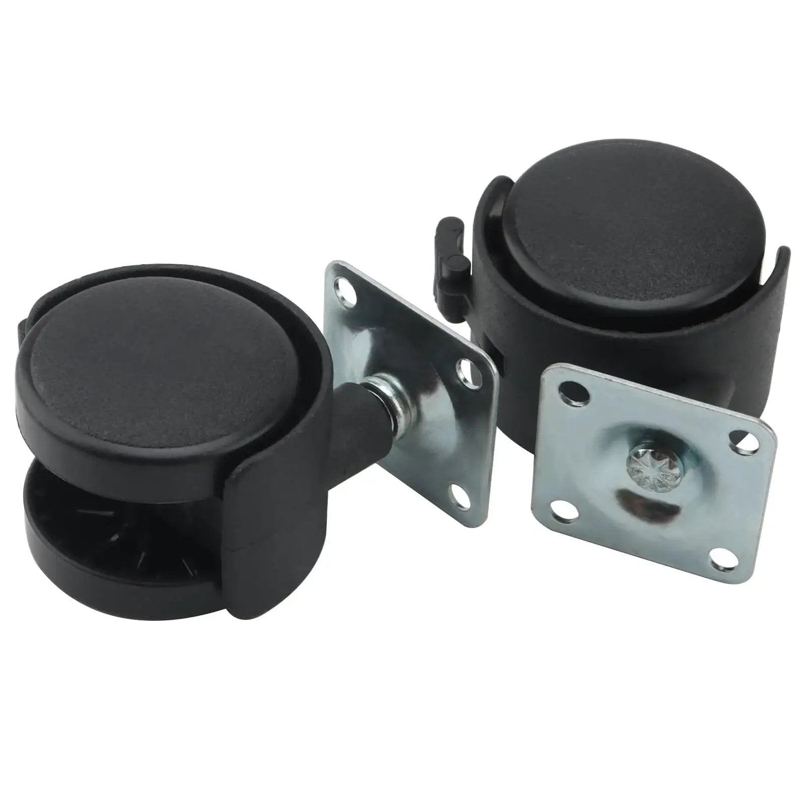 30 Pcs 1.5 Inch Swivel Caster Wheels With Brake Nylon Plate Casters shown with steel top plates and black nylon wheels
