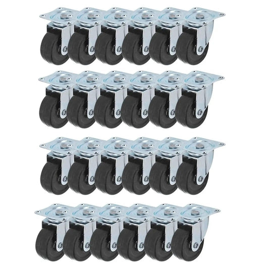 Heavy Duty Swivel Caster Wheels 24 Pack 2 Inch Rubber Base With Top Plate And Bearing Each Wheel Supports 25KG shown in multiple rows
