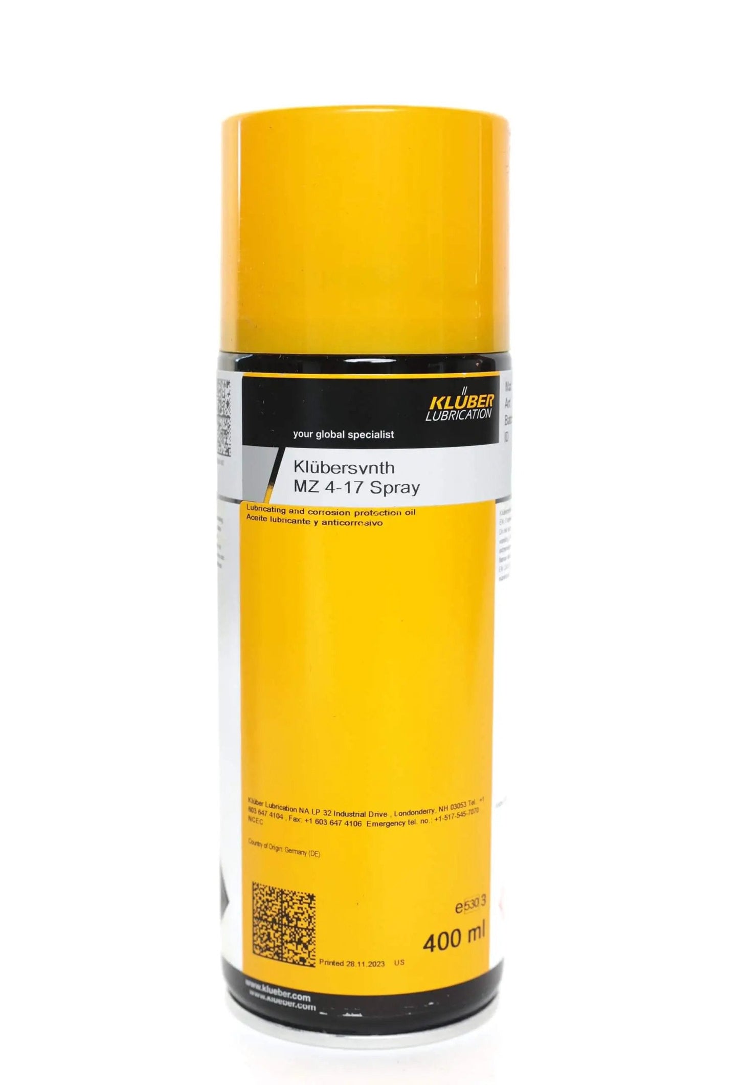 Premium Synthetic Spray Lubricant For Tools And Sporting Weapons From Kluber Lubrication KLUBERSYNTH MZ 4 17 400 Ml Spray Can