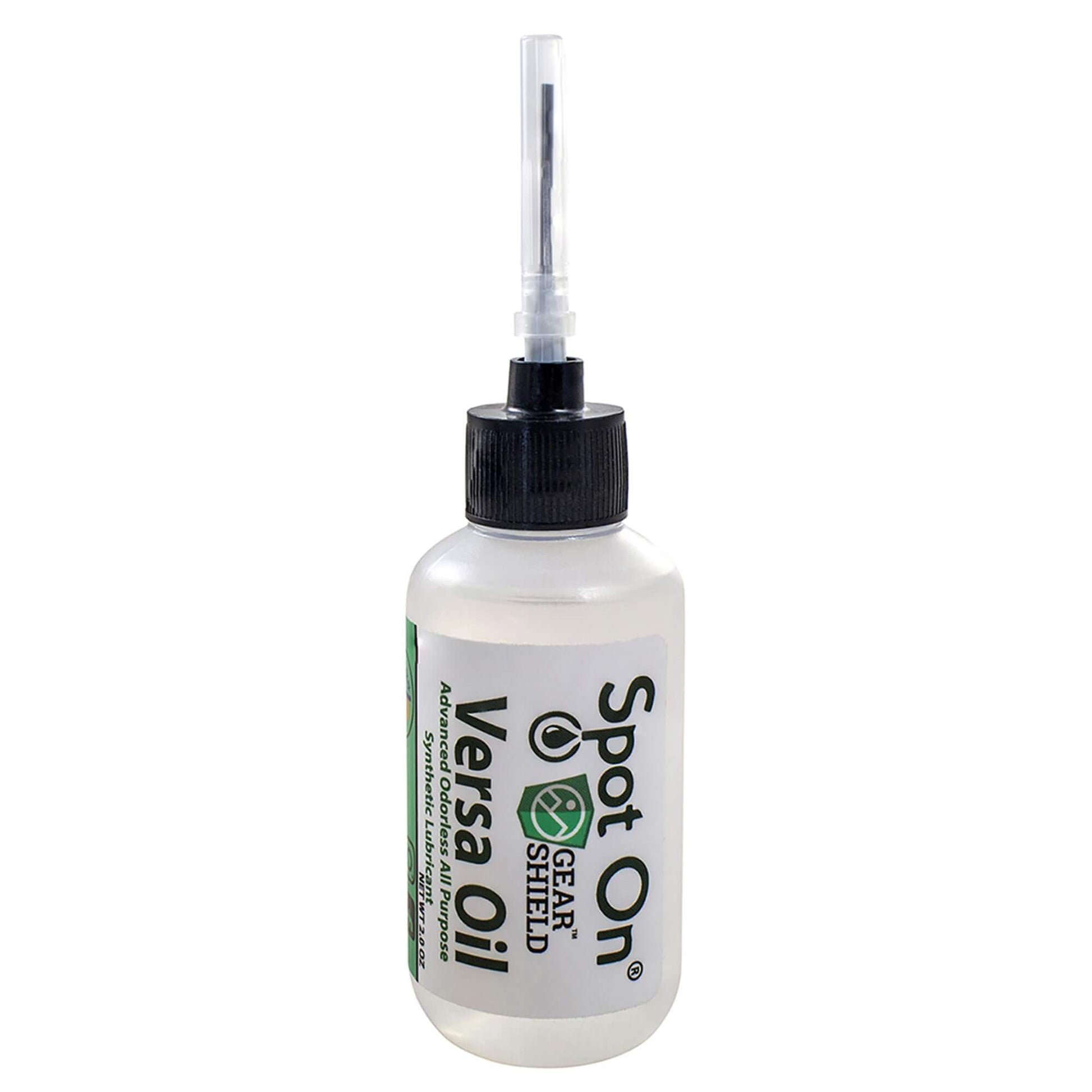 Front view of All Purpose Full Synthetic Oil bottle with needle-tip applicator, labeled Versa Oil, 2 ounces, for clocks and tools.
