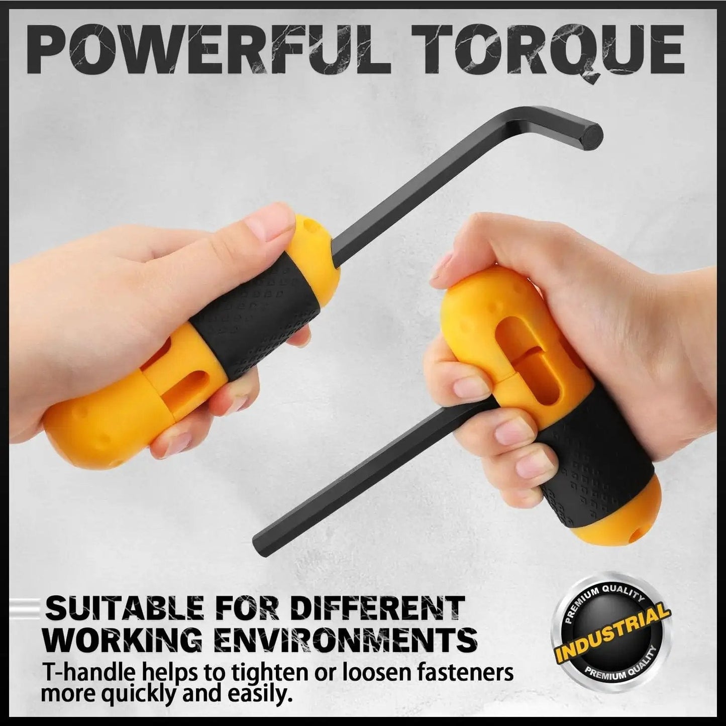 Hands using T-handle from Thirty One Piece Hex Key Set With Long And Short Allen Keys In Metric And SAE Sizes showcasing torque features.