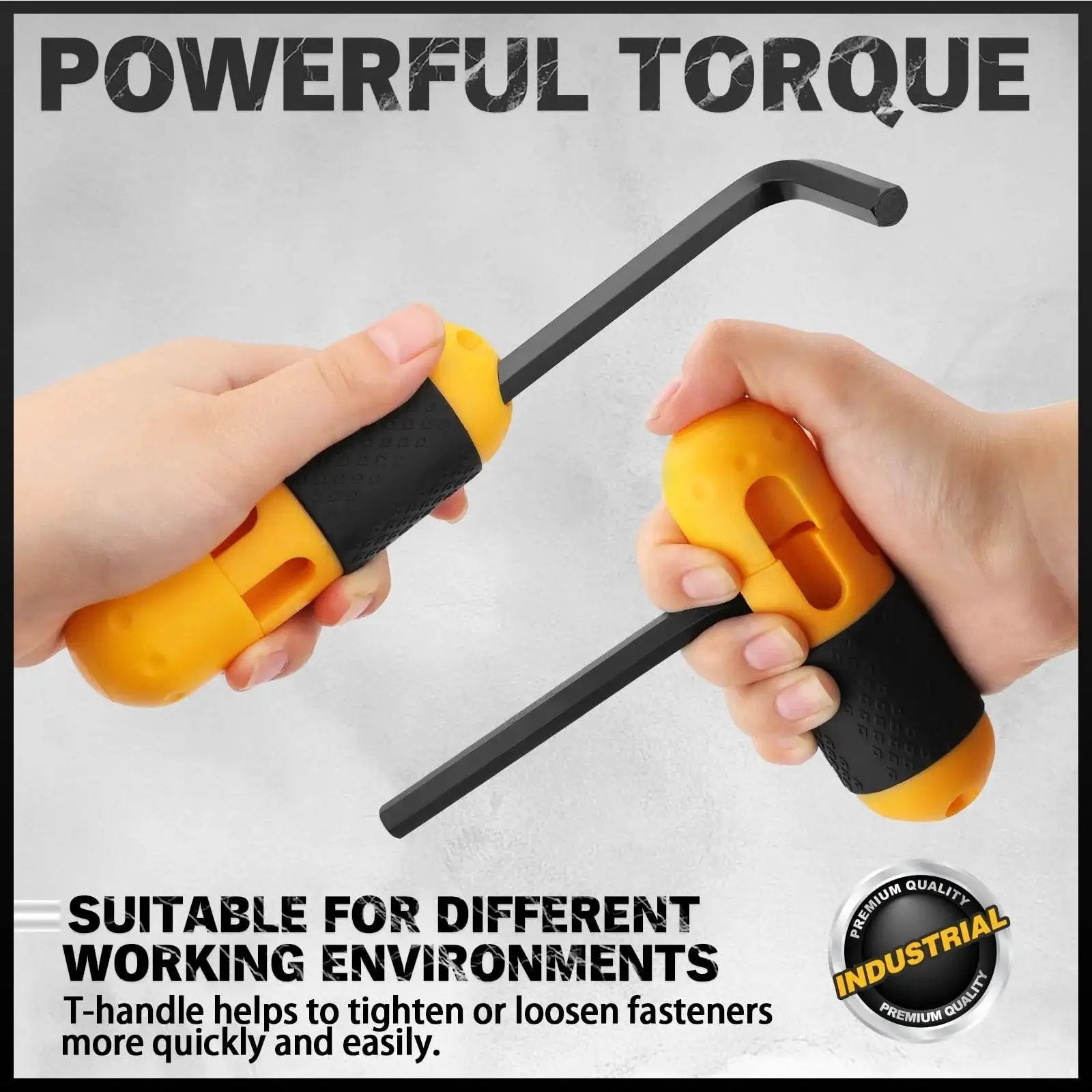 Hands using T-handle from Thirty One Piece Hex Key Set With Long And Short Allen Keys In Metric And SAE Sizes showcasing torque features.