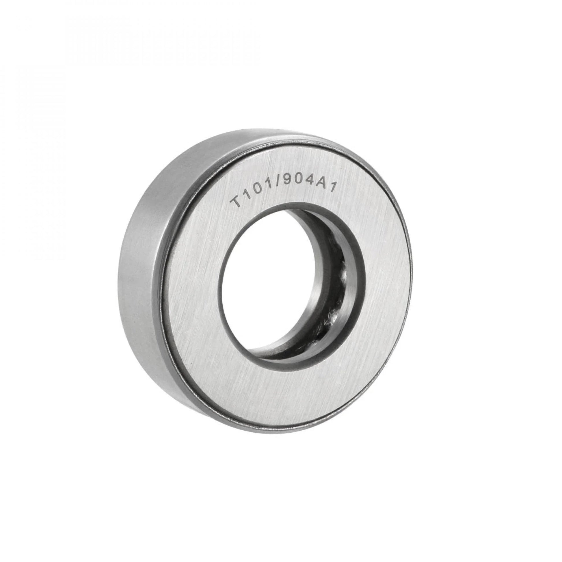 T101/904A1 Thrust Tapered Roller Bearings 1.01" Bore 2" O.D. 0.625" Width, shown at an angle with chrome steel finish