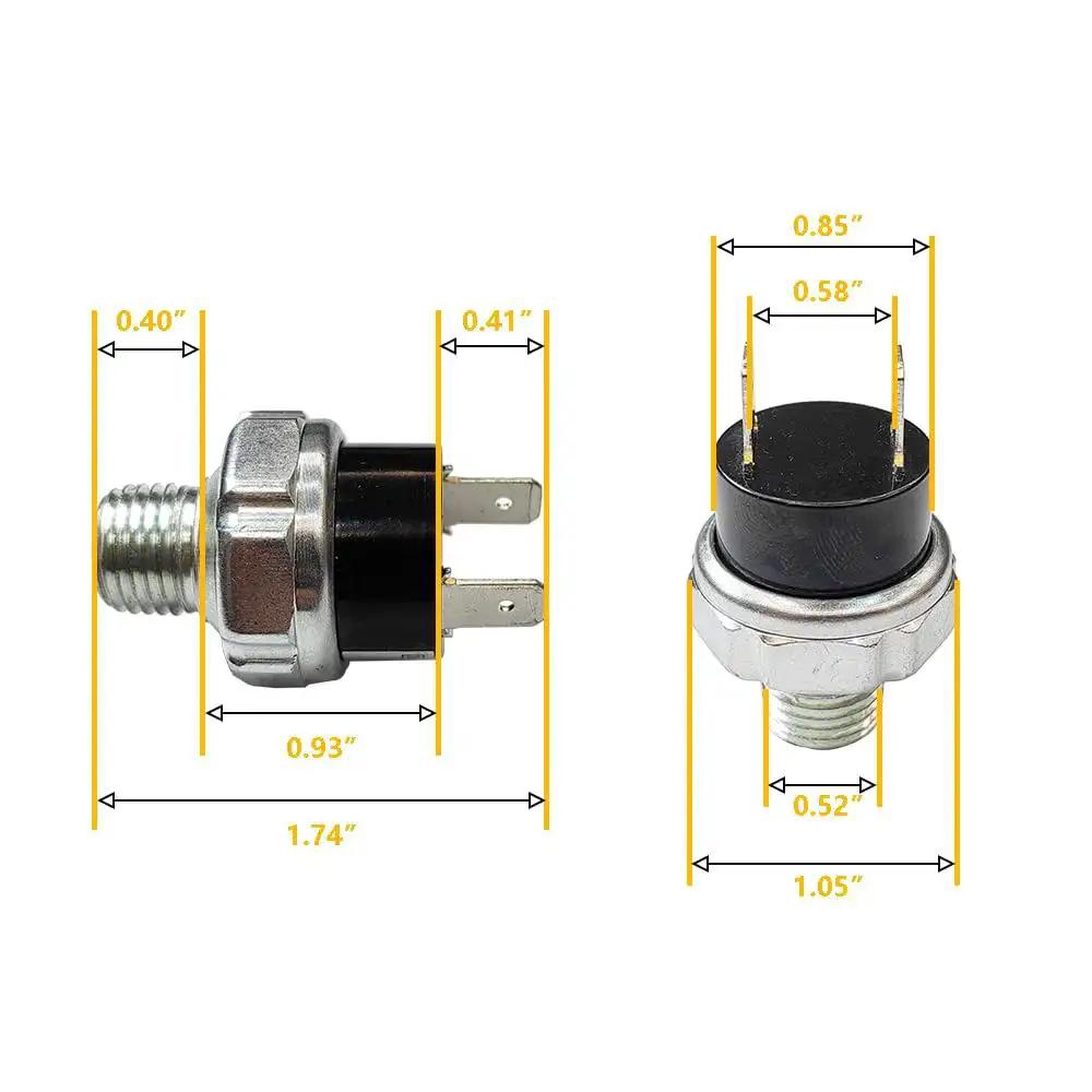 Tank Mount Air Pressure Switch for 120 to 150 PSI with 1/4 NPT threads, DC 12/24V, up to 20A shown with dimensions, side view