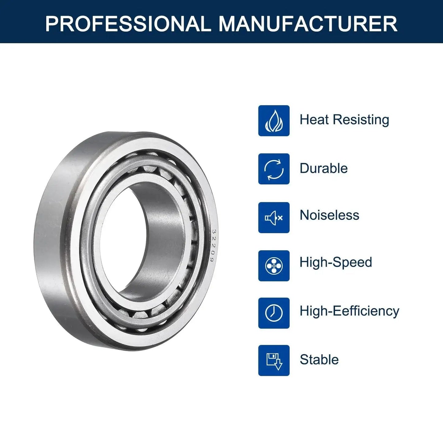 Two Pack 32209 Tapered Roller Bearing Cone And Cup in chrome steel GCr15, 45 mm bore, 85 mm outer diameter, ABEC3, pre-lubed for immediate use.
