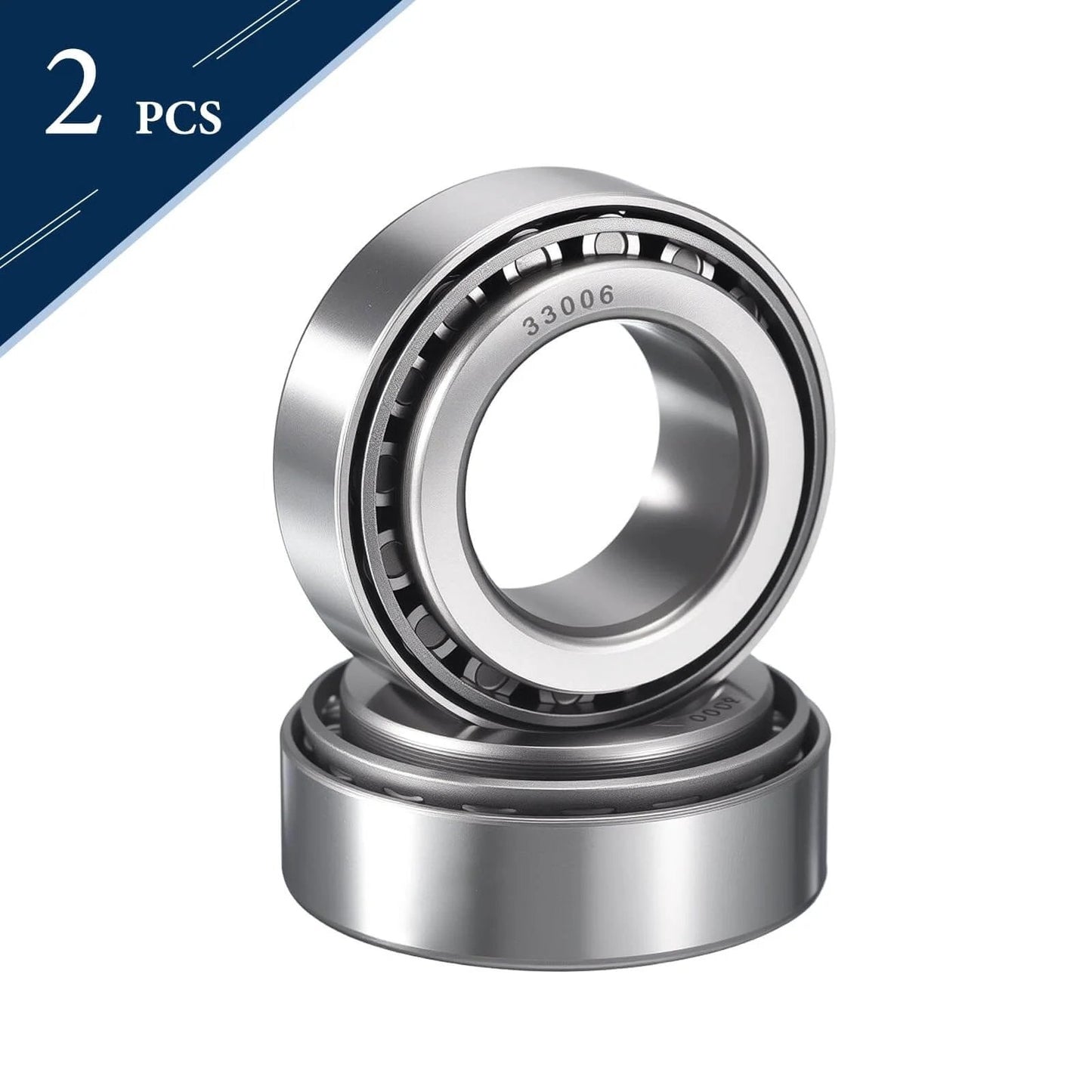 2 Pack 33006 Tapered Roller Bearing Cone and Cup Set, 30mm Bore 55mm OD 20mm Cup Width, Chrome Steel Taper Bearings Set, ABEC-3 front view