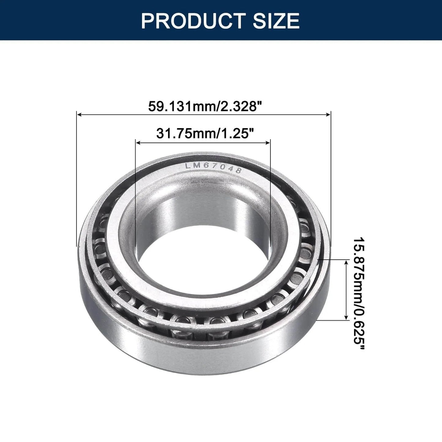 2 Pack LM67048/10 Tapered Roller Bearing Cone and Cup Set, 1.25" Bore 2.328" OD 0.625" Cup Width, Chrome Steel