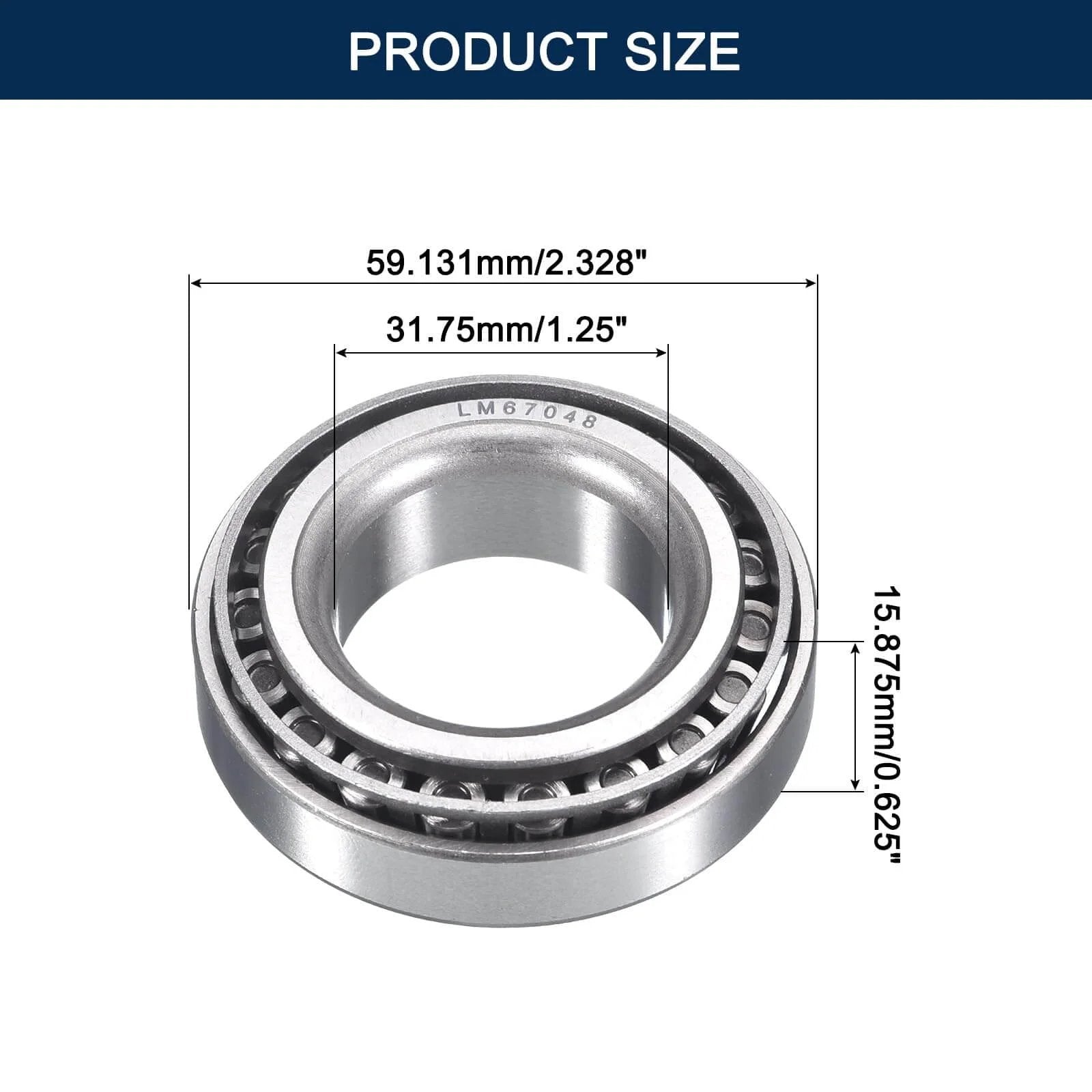 2 Pack LM67048/10 Tapered Roller Bearing Cone and Cup Set, 1.25" Bore 2.328" OD 0.625" Cup Width, Chrome Steel