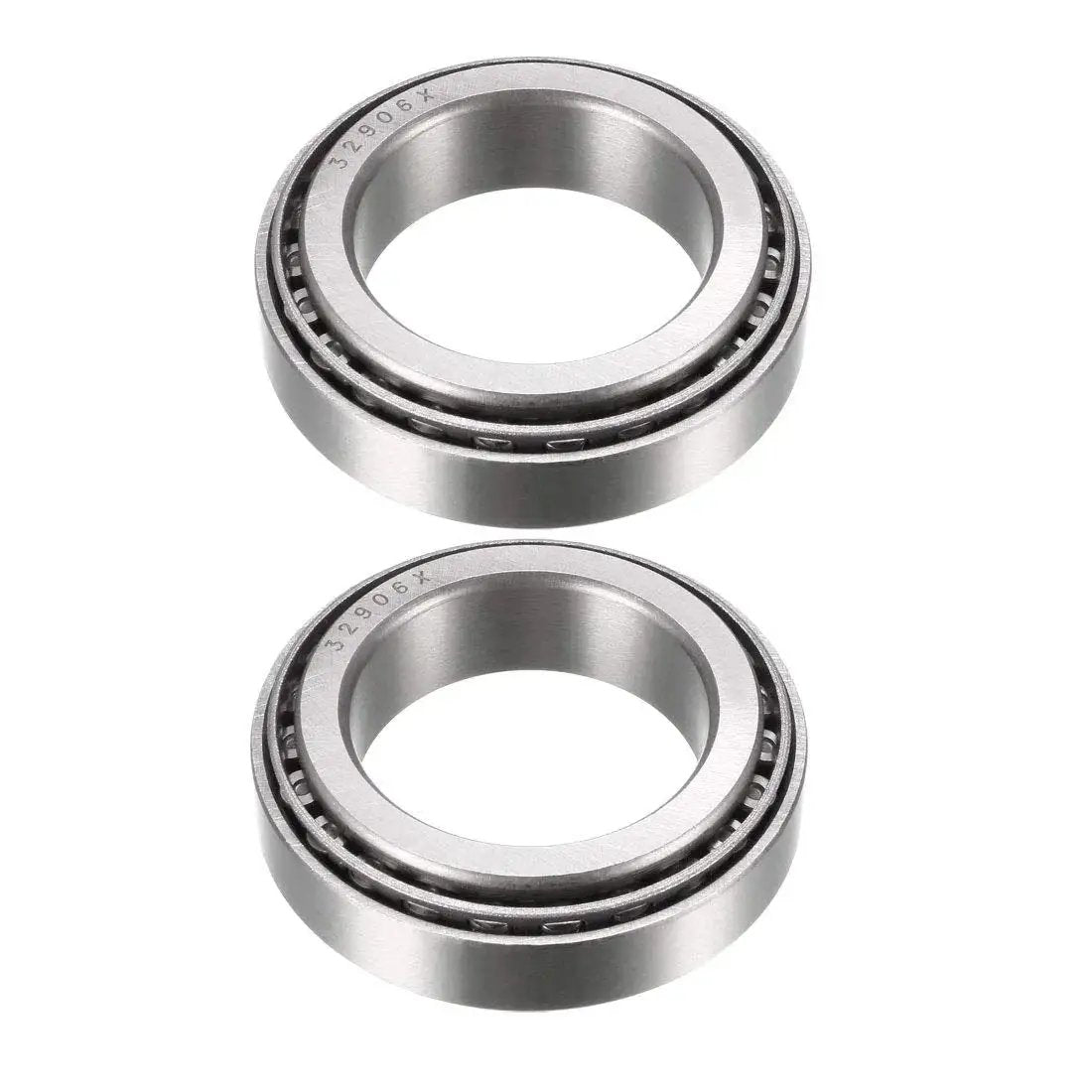 Set of two tapered roller bearing cones and cups, 30mm bore, 47mm outer diameter, 12mm width, matched pair for radial and axial loads.