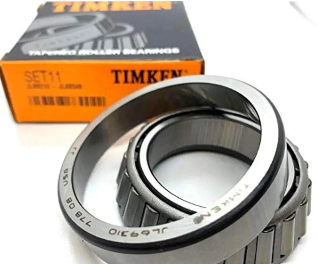 Workhorse Set 11 Cup And Cone Tapered Roller Bearing Kit JL69349 JL69310 For Timken Made In USA, close-up view with box