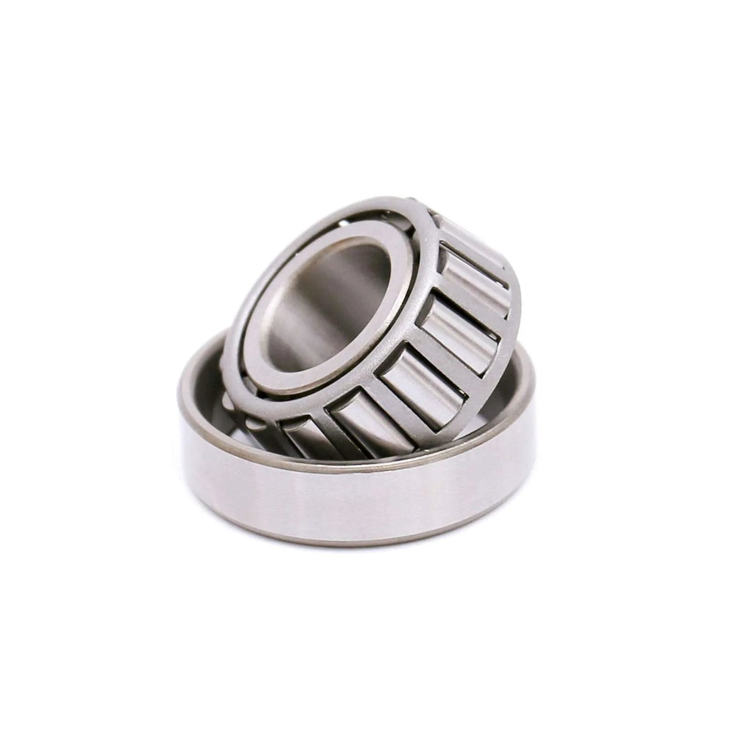 Tapered Roller Bearing LM11949 LM11910, Set of 4, two steel bearings stacked, visible roller design for automotive use.