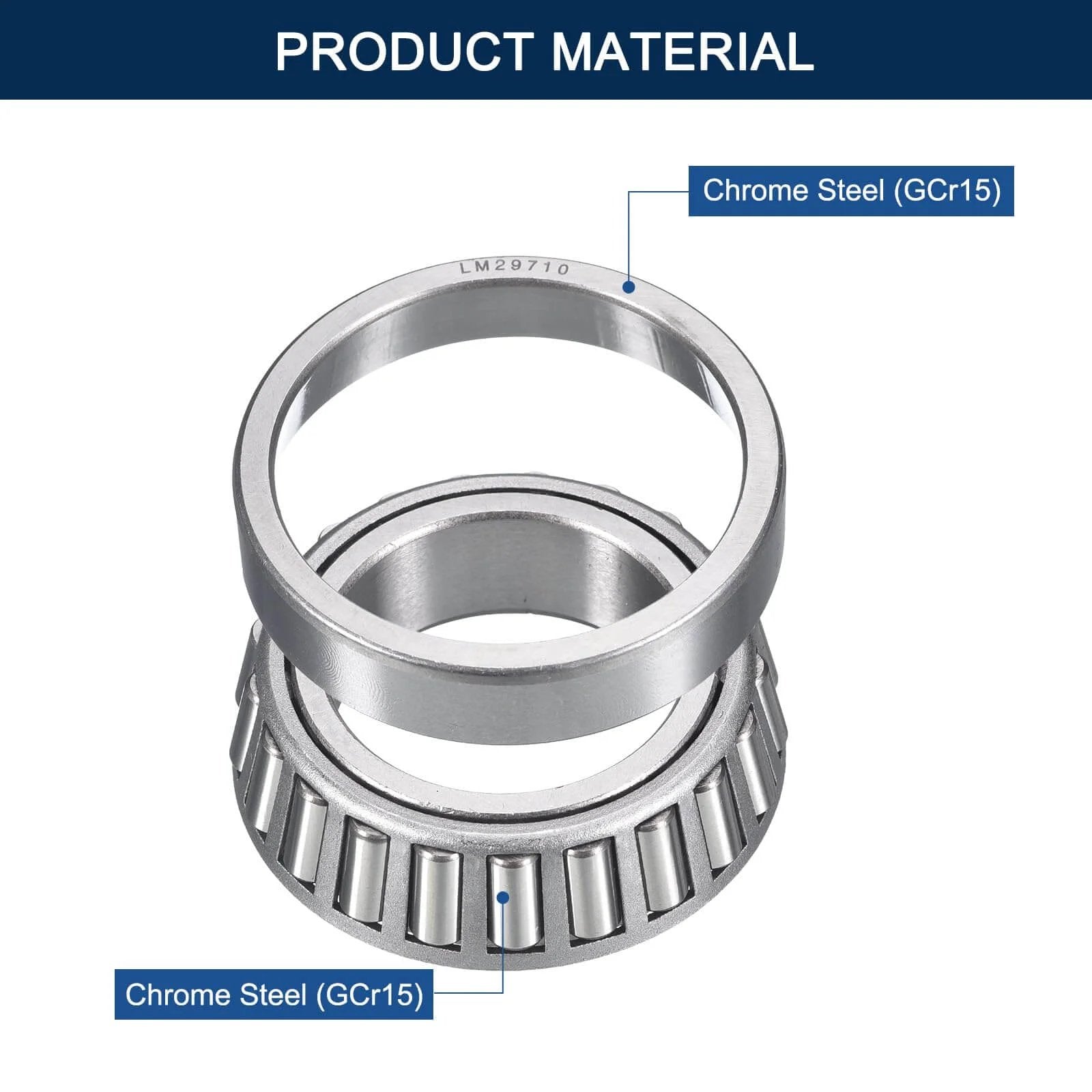 LM29749/10 Tapered Roller Bearing Cone and Cup Set, 1.5" Bore 2.5625" OD 0.71" Cup Width, Chrome Steel, ABEC-3