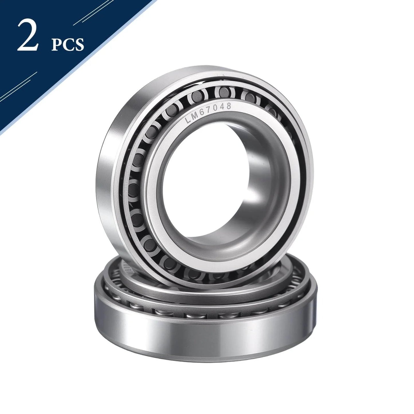 Front view of 2 Pack LM67048/10 Tapered Roller Bearing Cone and Cup Set, 1.25" Bore 2.328" OD 0.625" Cup Width, Chrome Steel Taper Bearings Set, ABEC-3.