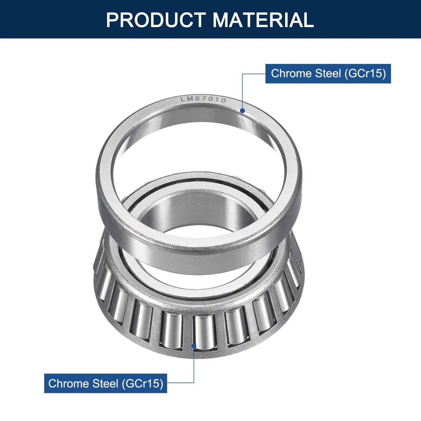 2 Pack LM67048/10 Tapered Roller Bearing Cone and Cup Set, 1.25" Bore 2.328" OD 0.625" Cup Width, Chrome Steel, ABEC-3, side view