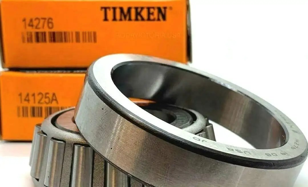 Premium One And A Quarter Inch Tapered Roller Bearing Set 14125A 14276 in packaging, USA Timken quality for heavy-duty use.