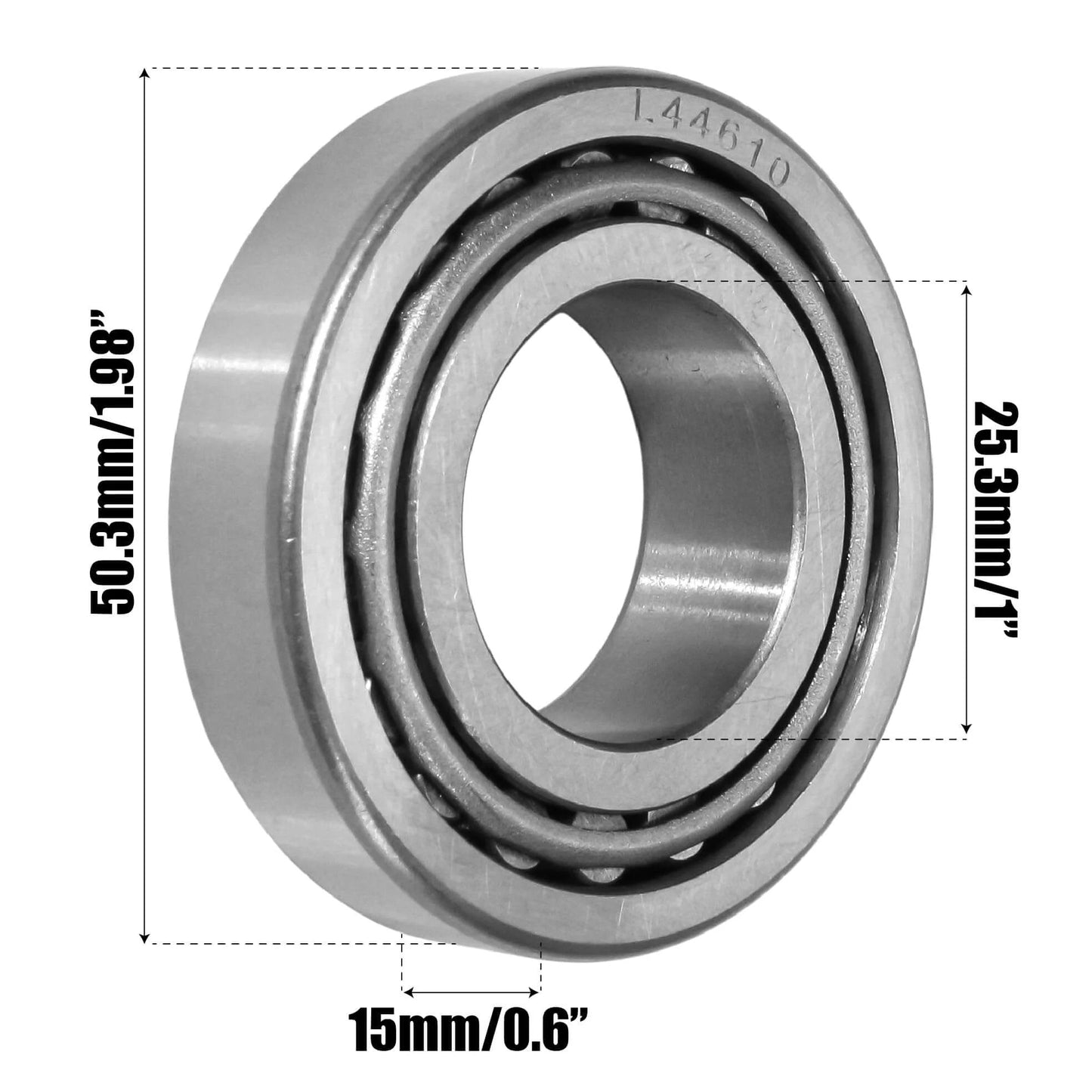 L44643/L44610 Tapered Roller Bearing Cone and Cup, 1.0000" Bore x 1.9800" OD x 0.5906" Thick Chrome Steel, side view