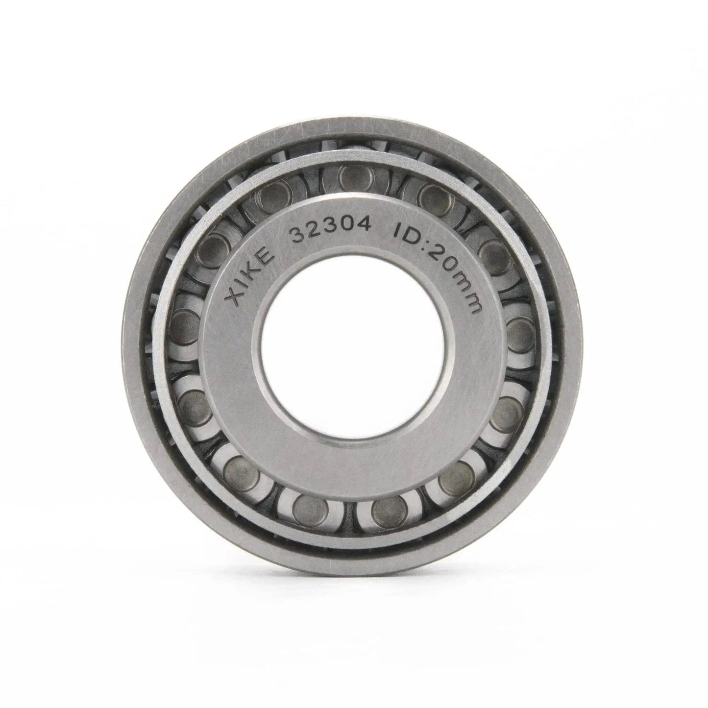 Front view of a chrome steel 2 Pcs 32304 Tapered Roller Bearings Cone And Cup Set 20x52x22.25mm built for heavy duty use.
